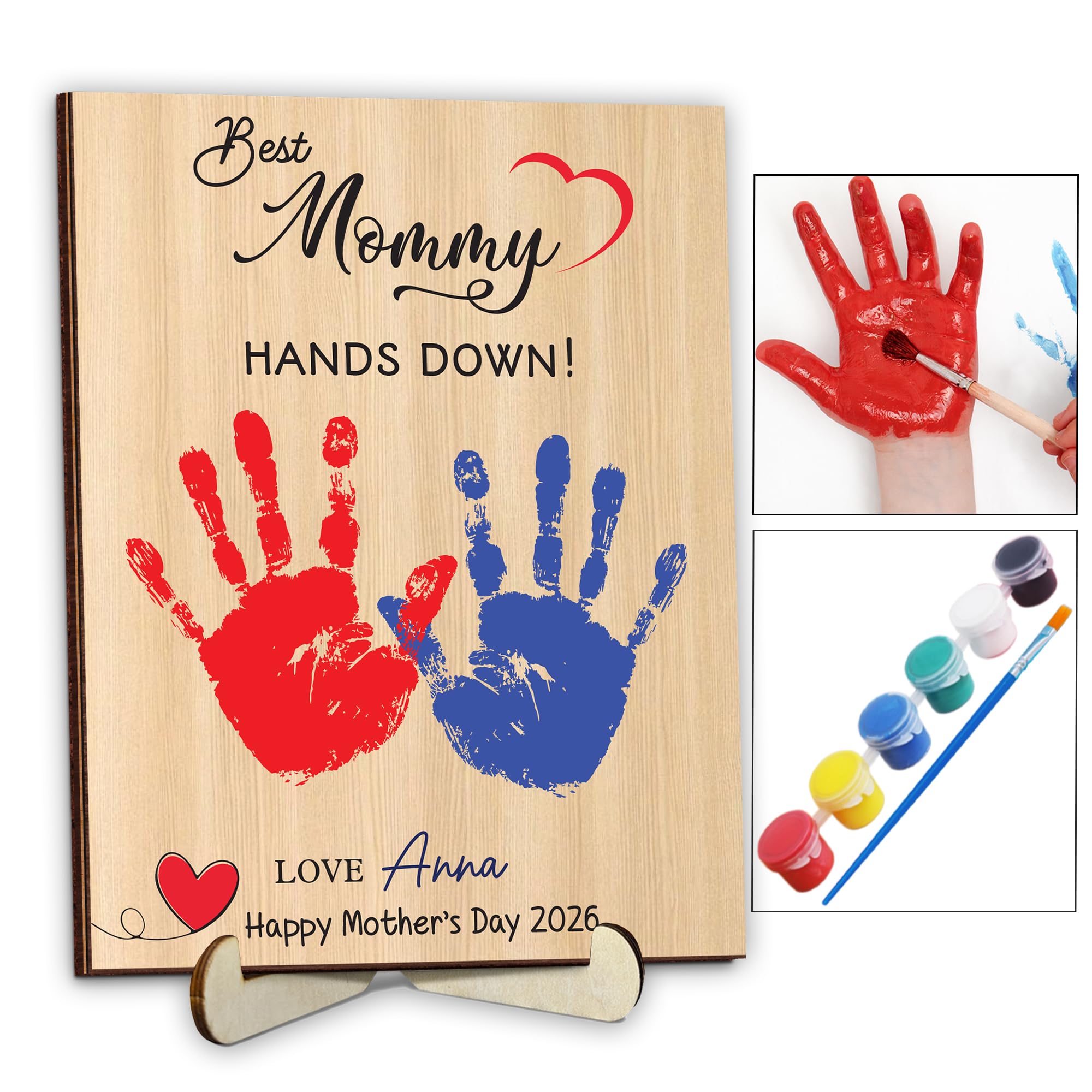 Personalized Hands Down Best Dad Ever Handprint Kit with Paint, Family Craft Wooden Sign, Fathers Day Handprint Plaque Keepsake, Mothers Day Birthday Gift for Mom, Grandma, Nana, Aunt