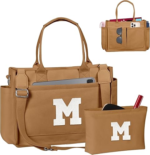 Miniatura 142 de Easter Basket Stuffers, Initial Tote Bag with Makeup Bag, Birthday Gifts for Women, Teen Girl Gifts Trendy Stuff Beige,Negro