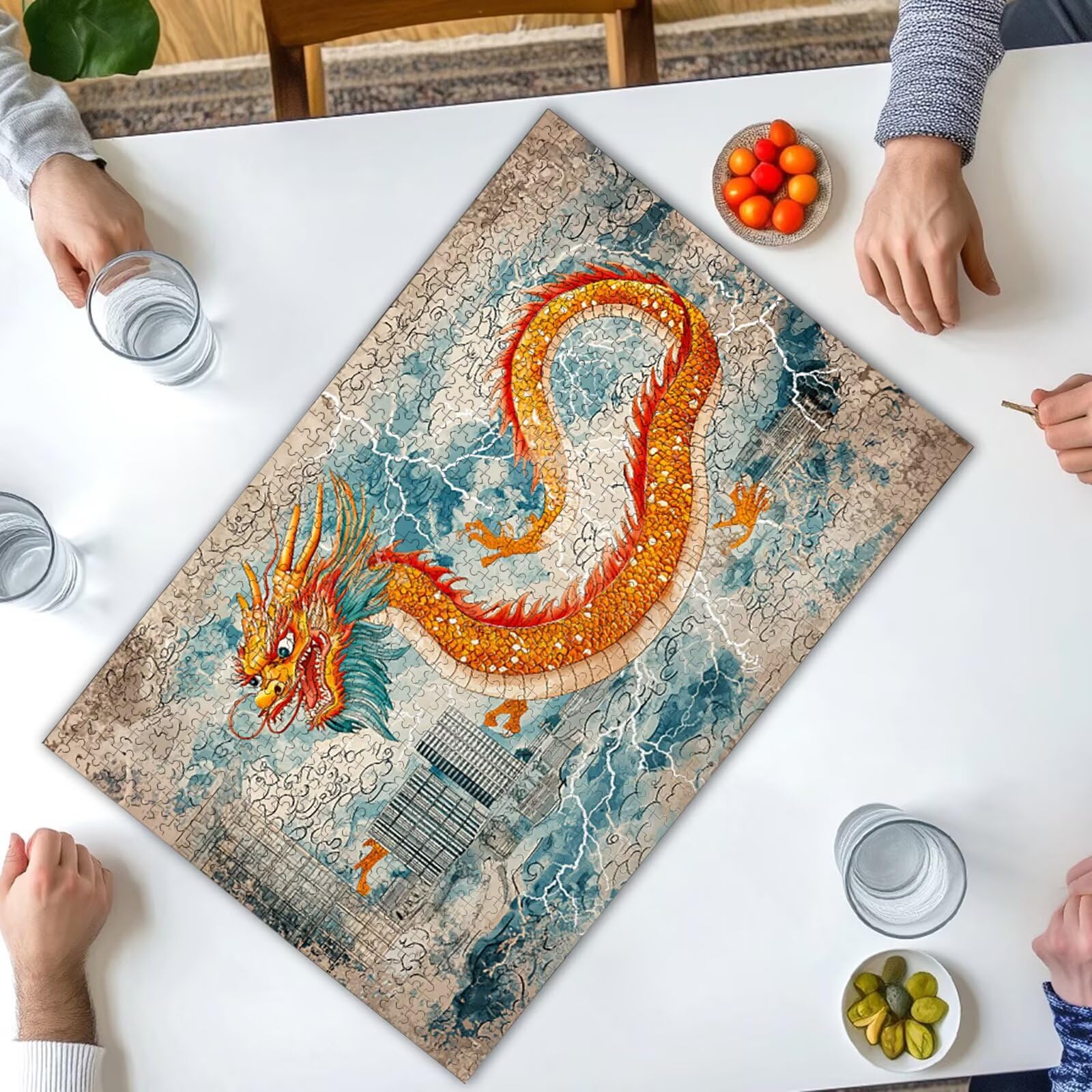 Puzzle 1000 sztuk dla dorosłych, Dragon Puzzle 1000 sztuk Retro Puzzle dla dorosłych z pudełkiem, wymagające puzzle na dekoracje świąteczne prezent dla kobiet, zdjęcia nowoczesny salon dekoracja Q-63