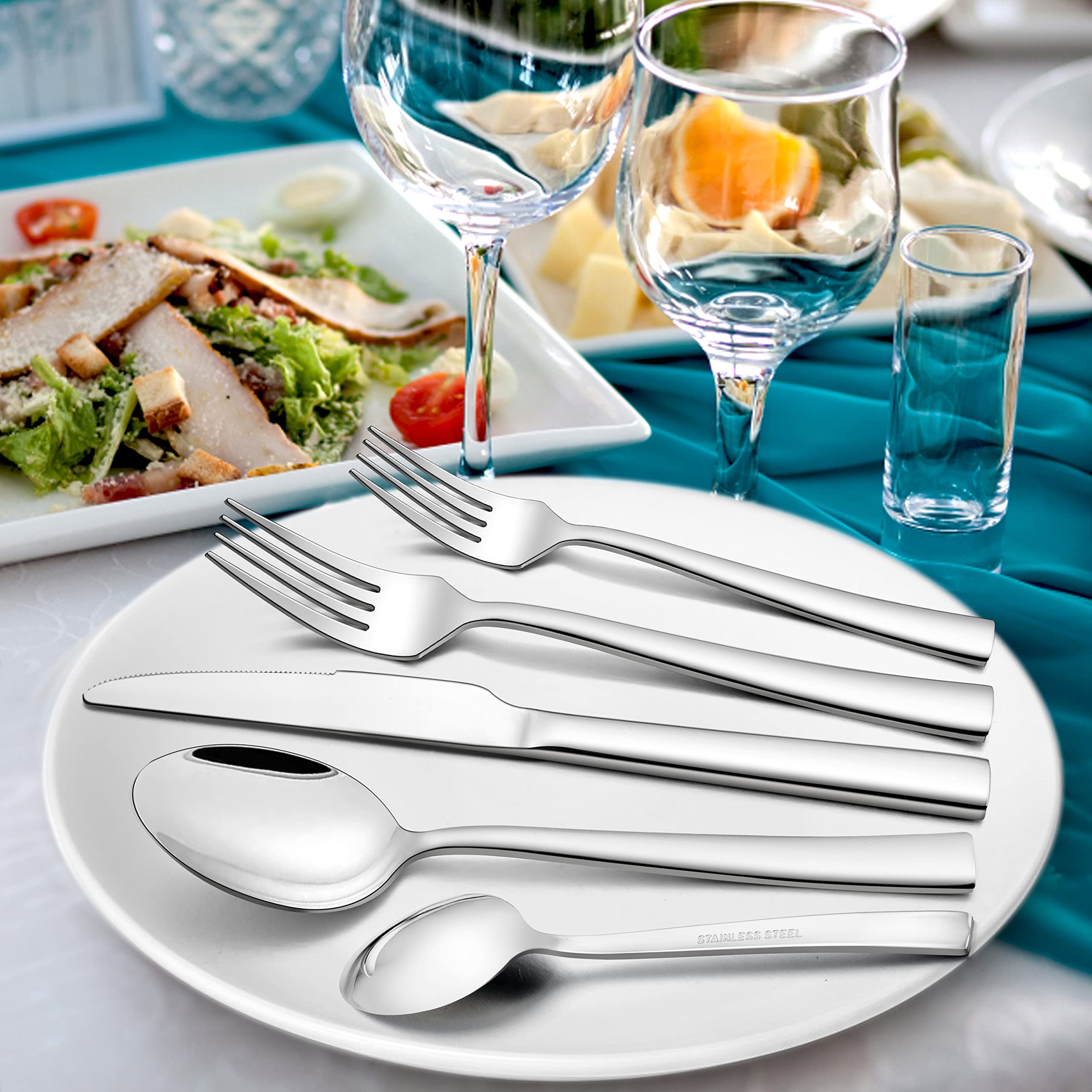 Joyfair 72-częściowy zestaw sztućców ze stali nierdzewnej ze skrzynką na sztućce, eleganckie sztućce stołowe, zestaw sztućców do kuchni, wysoki połysk, nadaje się do mycia w zmywarce, dla 12 osób