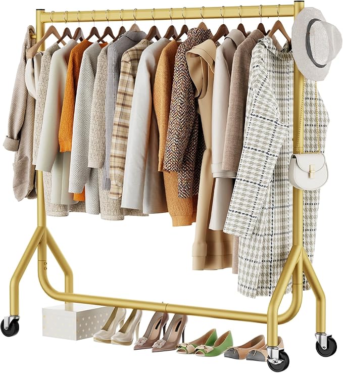 HYSEYY Clothes Clothing Rack, Rolling Heavy Duty Clothes Rack Load 420