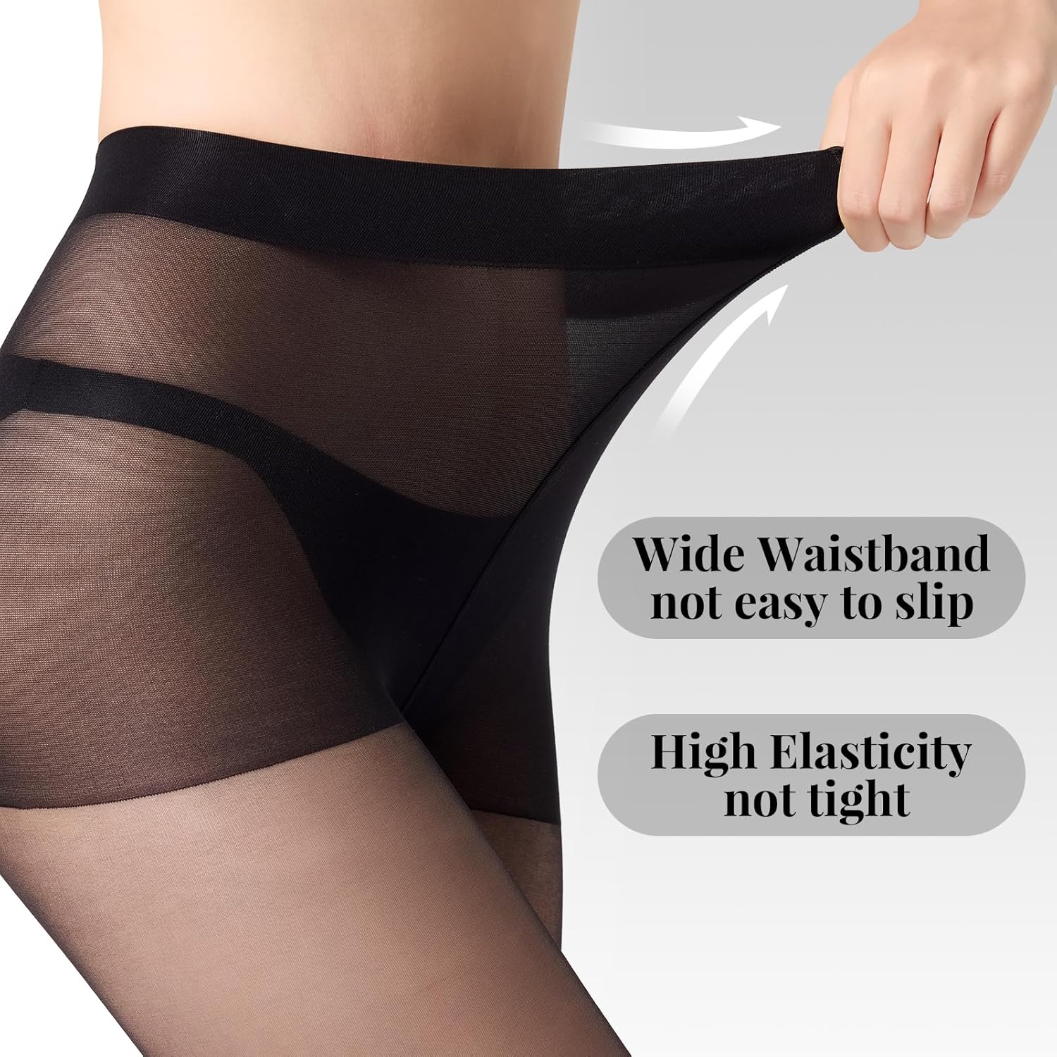 2 Pairs T-Crotch Sheer Tights for Women, 40D Rip Resistant Pantyhose for Women, Ultra Thin High Waist Stockings - Image 4