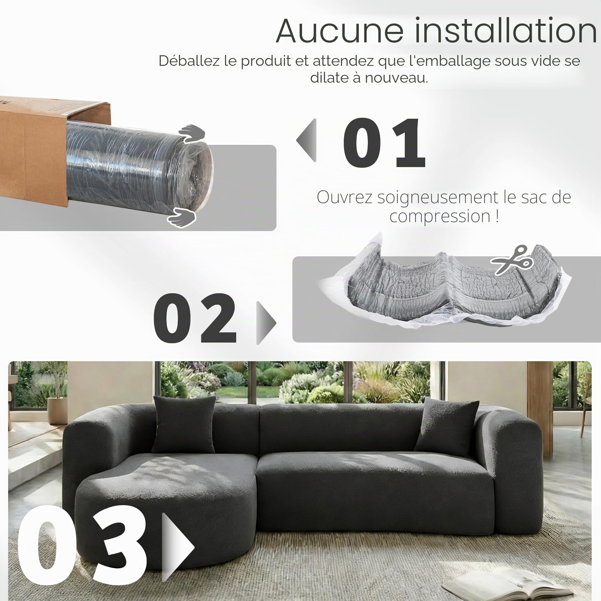 AVAWING Canapé d'angle, 280 cm, avec Installation en Mousse Pure, canapé d'angle 3 Places, canapé en Forme de L, pour Le Salon