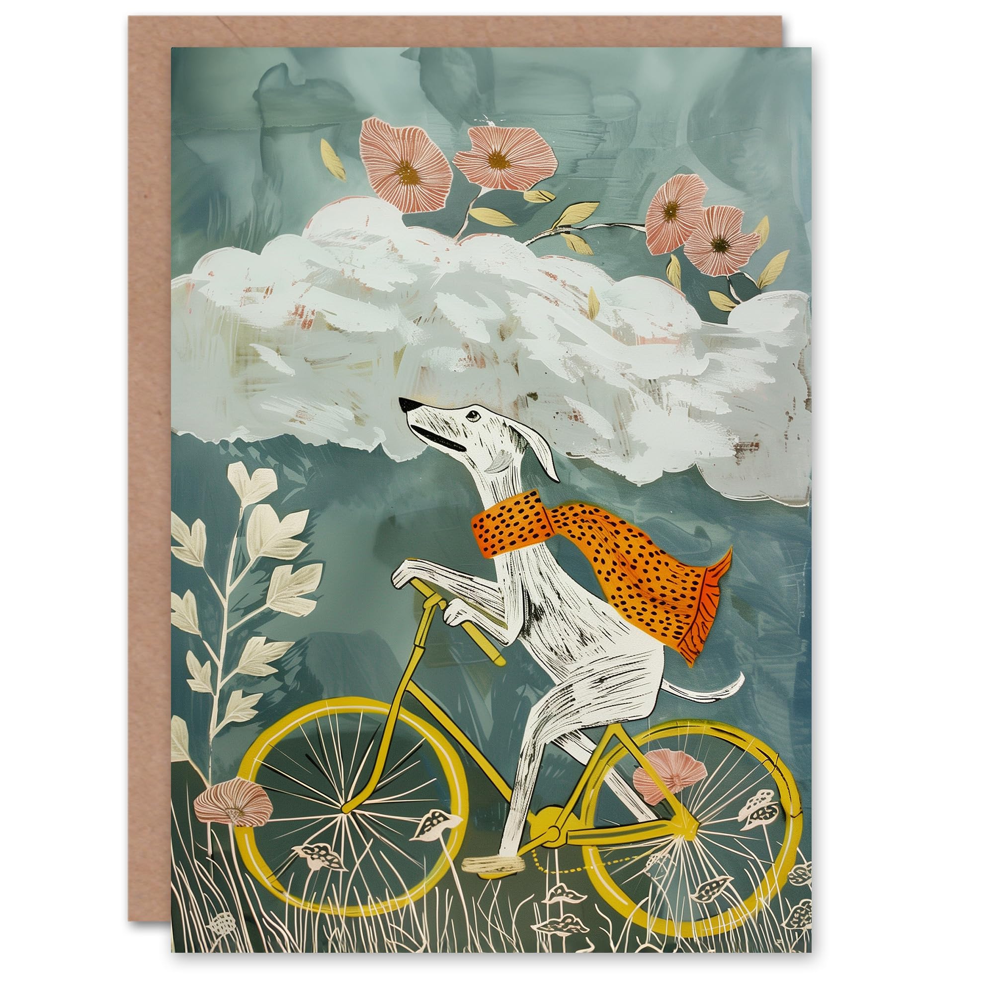 Greyhound Riding Bicycle Through Field Dog Lover Birthday Card