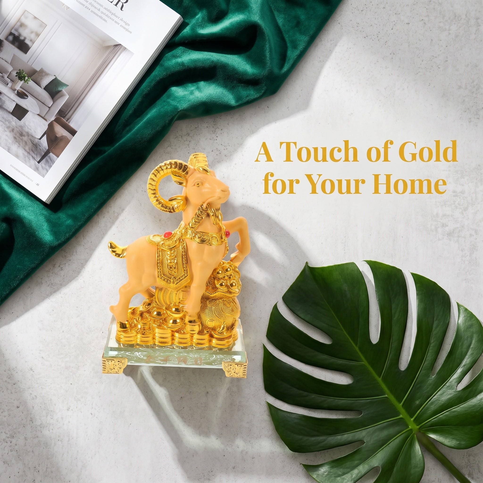 PRETYZOOM Goldene Ziege Figur 2027, Kunstharz Dekofigur für Neujahr