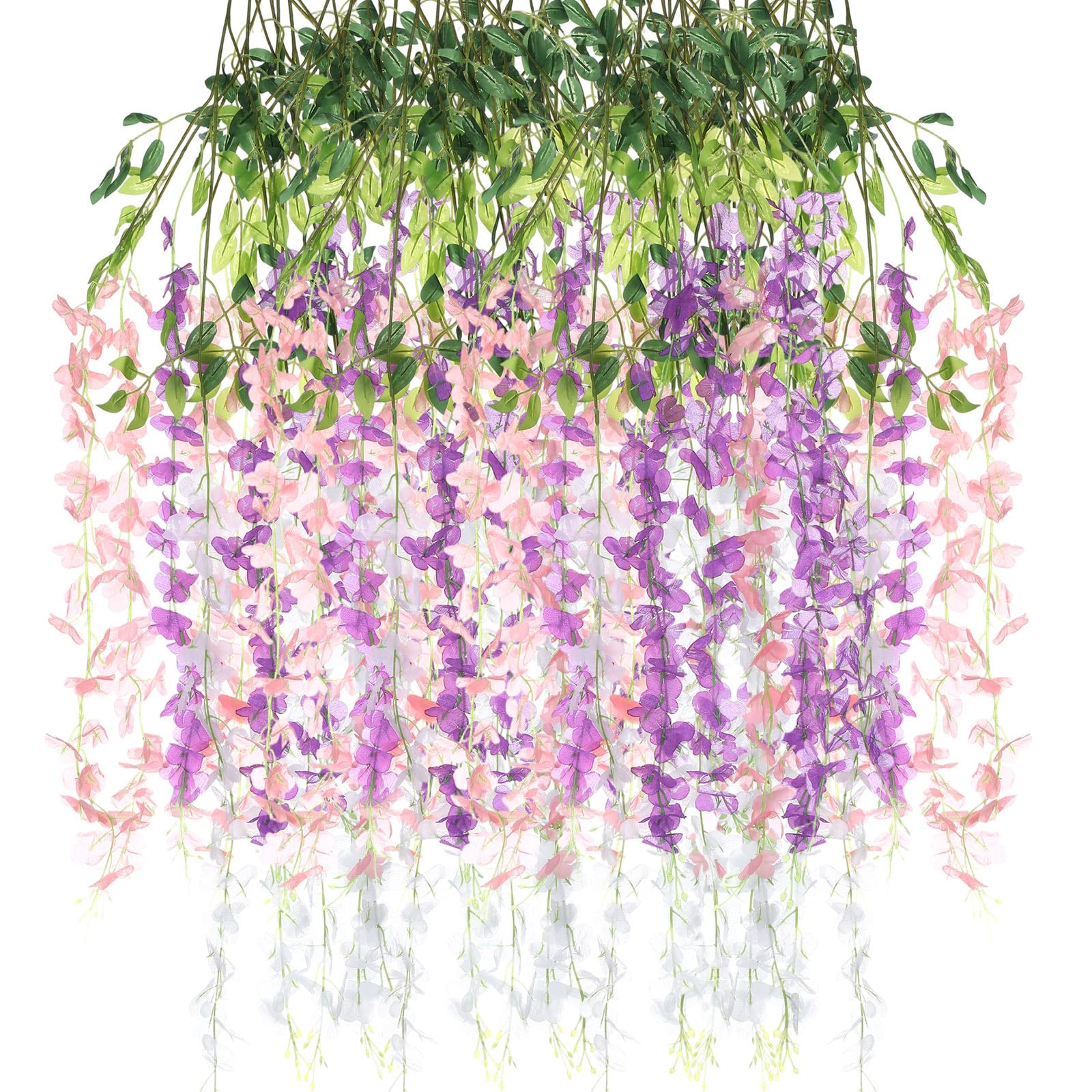 Thiccywoov Lot de 24 glycines artificielles à suspendre - 1 m - Guirlande de glycines artificielles pour toile de fond, décoration de mariage, fête à la maison (rose, blanc, violet)