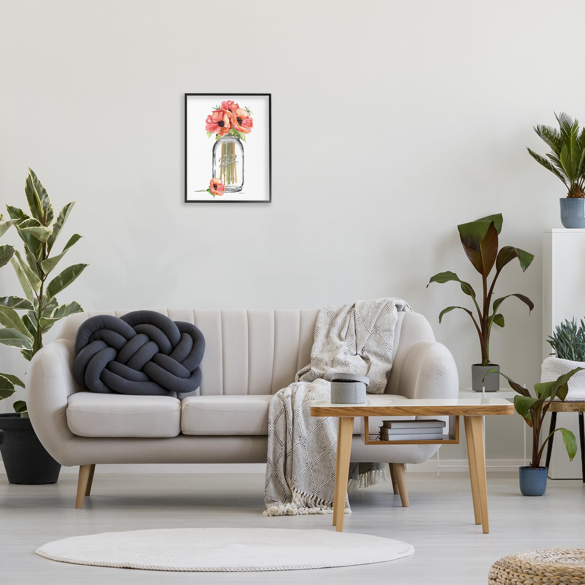 The Stupell Home Decor Collection Mason Jar Poppy's Framed Gisele Texturized Art, 16 x 20, multi-color