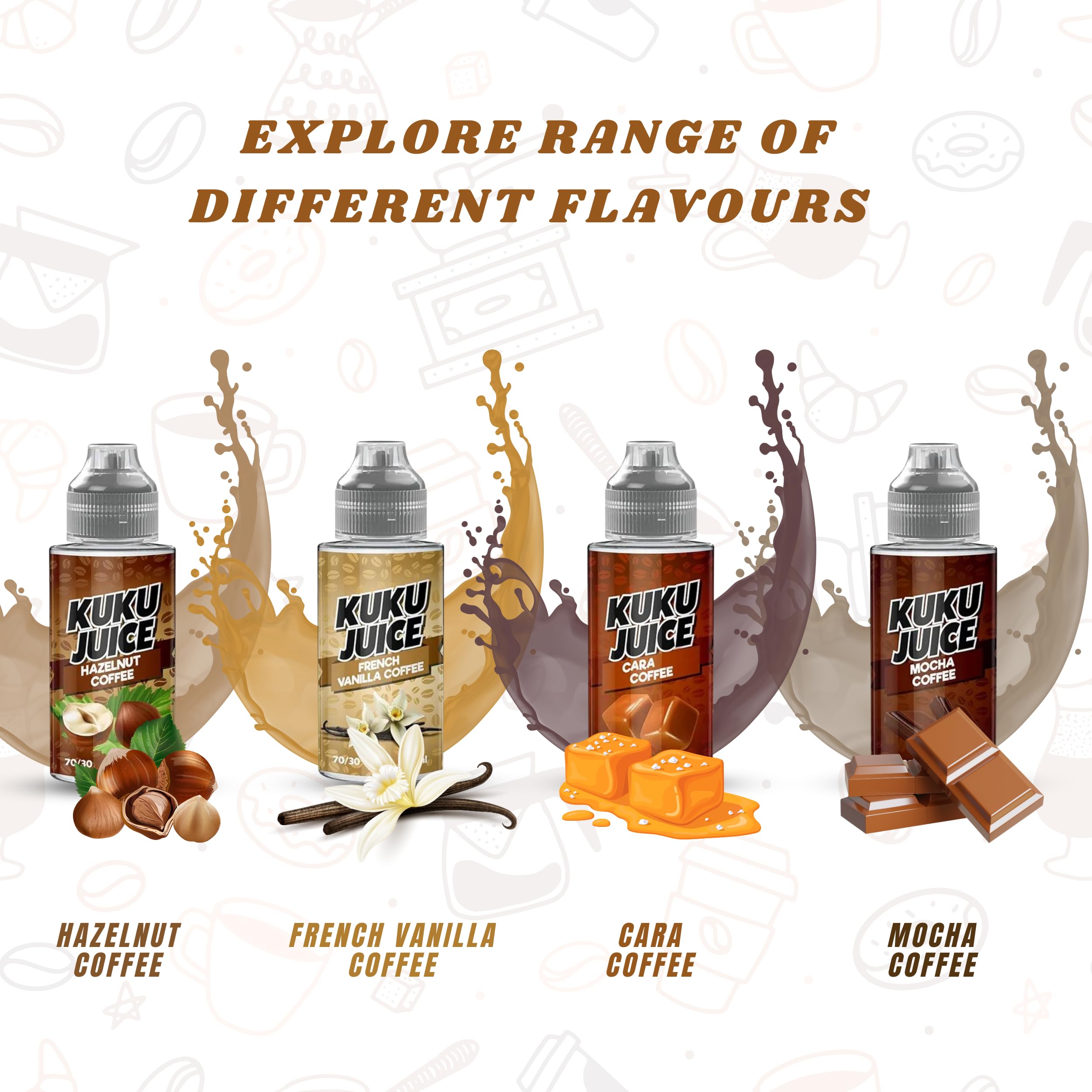 KUKU JUICE E liquid Hazelnut, French Vanilla, Mocha & Cara Coffee (crafted with 70VG/30PG blend) 4 x 100ML Short Fills 'Nicotine Free': Amazon.co.uk: Electronics & Photo KUKU JUICE E liquid Hazelnut, French Vanilla, Mocha & Cara Coffee (crafted with 70VG/30PG blend) 4 x 100ML Short Fills 'Nicotine Free': Amazon.co.uk: Electronics & Photo