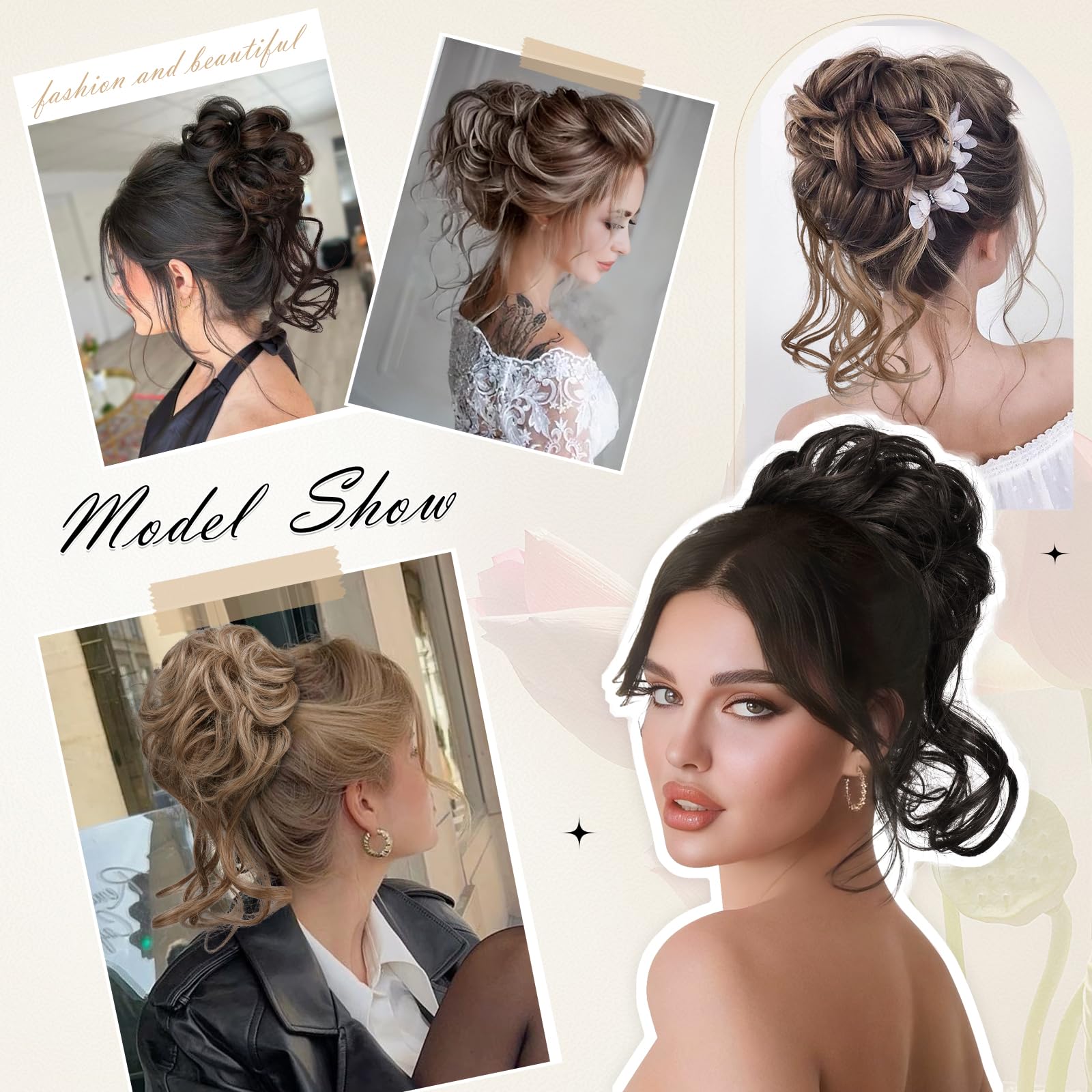 Sofeiyan Moños Postizos, Voluminoso Postizos de Pelo con Goma Rizado Sintética Donut Moño Extensiones Extensiones de Cabello Moño de Pelo Ondulado Postizo para Mujer, Negro