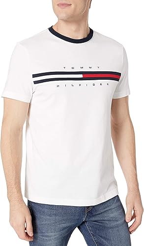 Tommy Hilfiger - Camiseta de manga corta con estampado de rayas distintivas para hombre