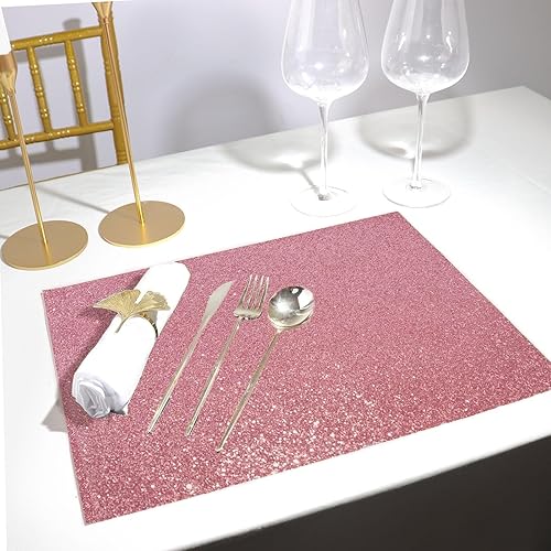 Efavormart - Paquete de 6 manteles individuales antideslizantes de piel sintética con purpurina, color rosa para bodas, banquetes, fiestas, cocina,