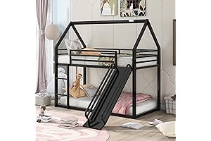 Merax Low Twin Bunk Bed with Slide for Kids