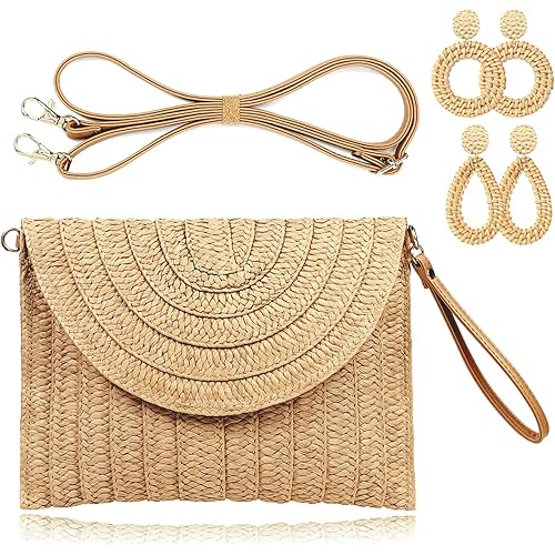 COOKOOKY Straw Clutch Handbag Summer Beach Straw Purse for Women woven Envelope Bag