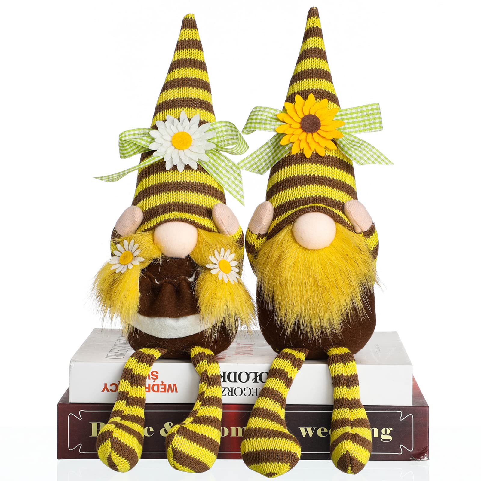 Funoasis 2PCS Sunflower Gnomes Summer Decorations for Home Plush Handmade Fall Gnome Farmhouse Harvest Ornaments Tomte for Tiered Tray Kitchen Table Swedish Figurines