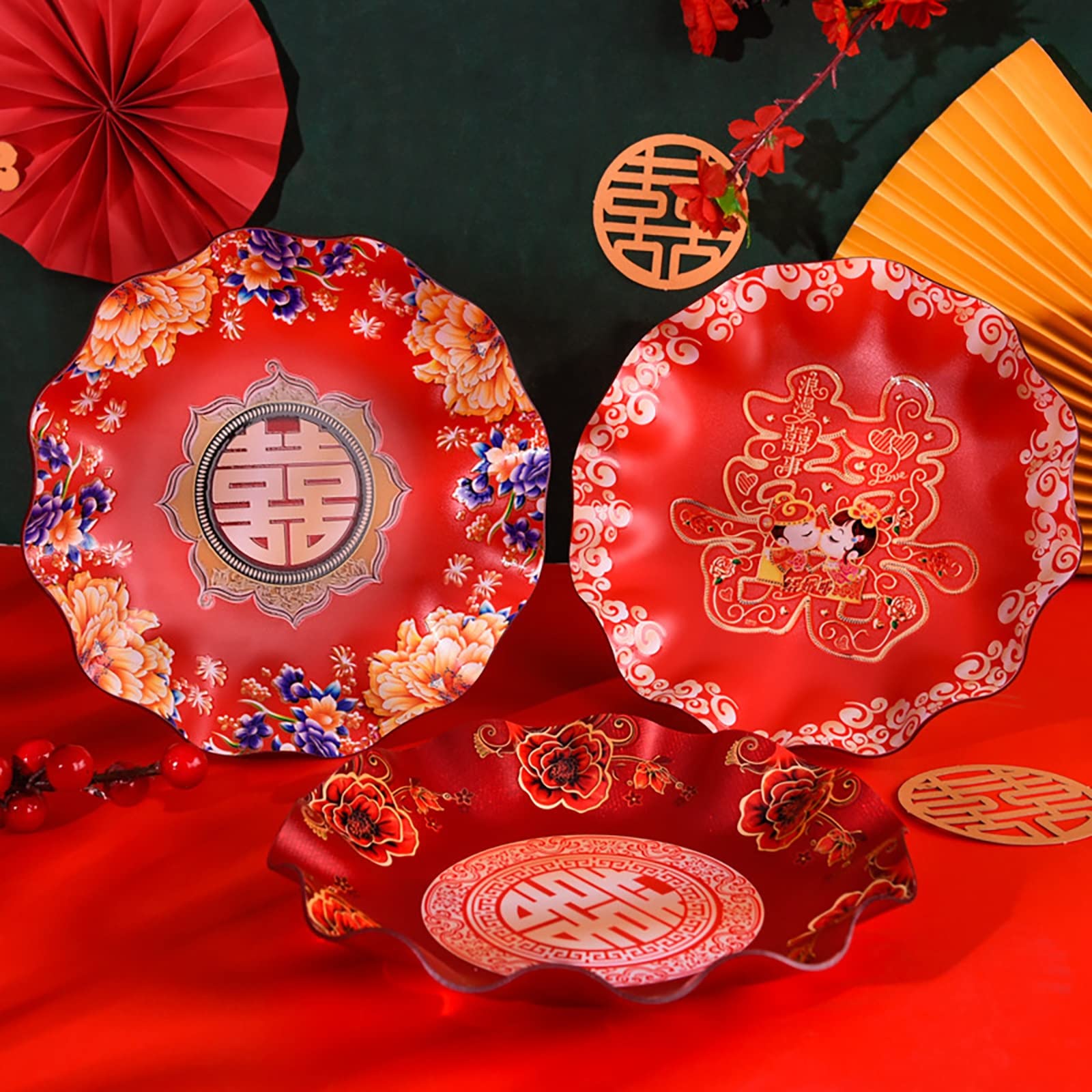 Plateau Xi Rouge Traditionnel Chinois, Plateau à Thé En Plastique, Plateau De Cuisine, Stockage De Collations Aux Uits, Banquet De Mariage, Fournitures Festives Du Nouvel An