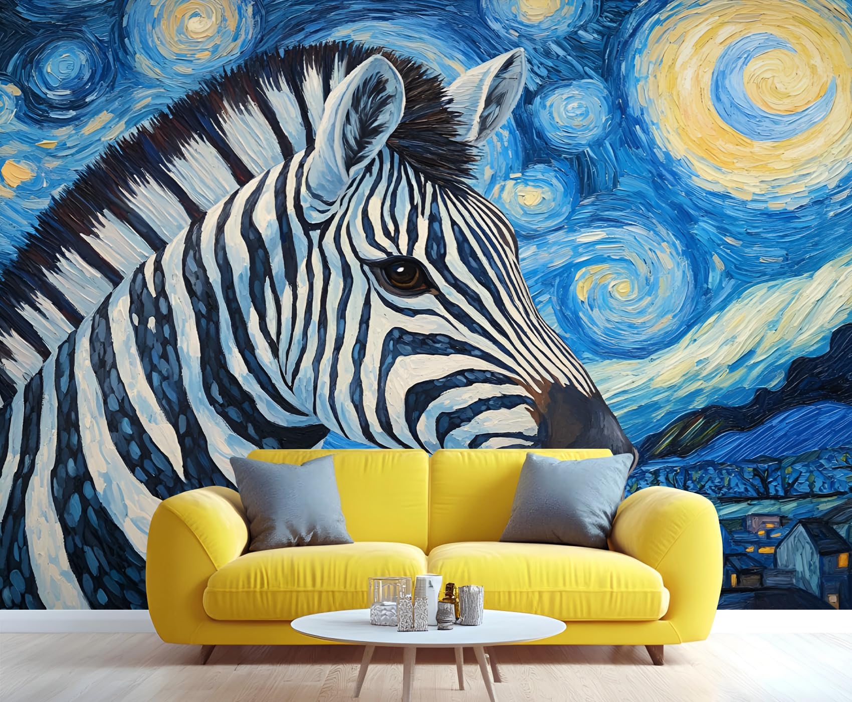 YXQAIED Zebra Wallpaper, Black and White Stripes Bedroom Wallpaper, Milky Way Wallpapers for Living Room, Not Self Adhesive Natural Mountains Photo 3D Wall Murals & Room Decor, 390x260cm — image 1