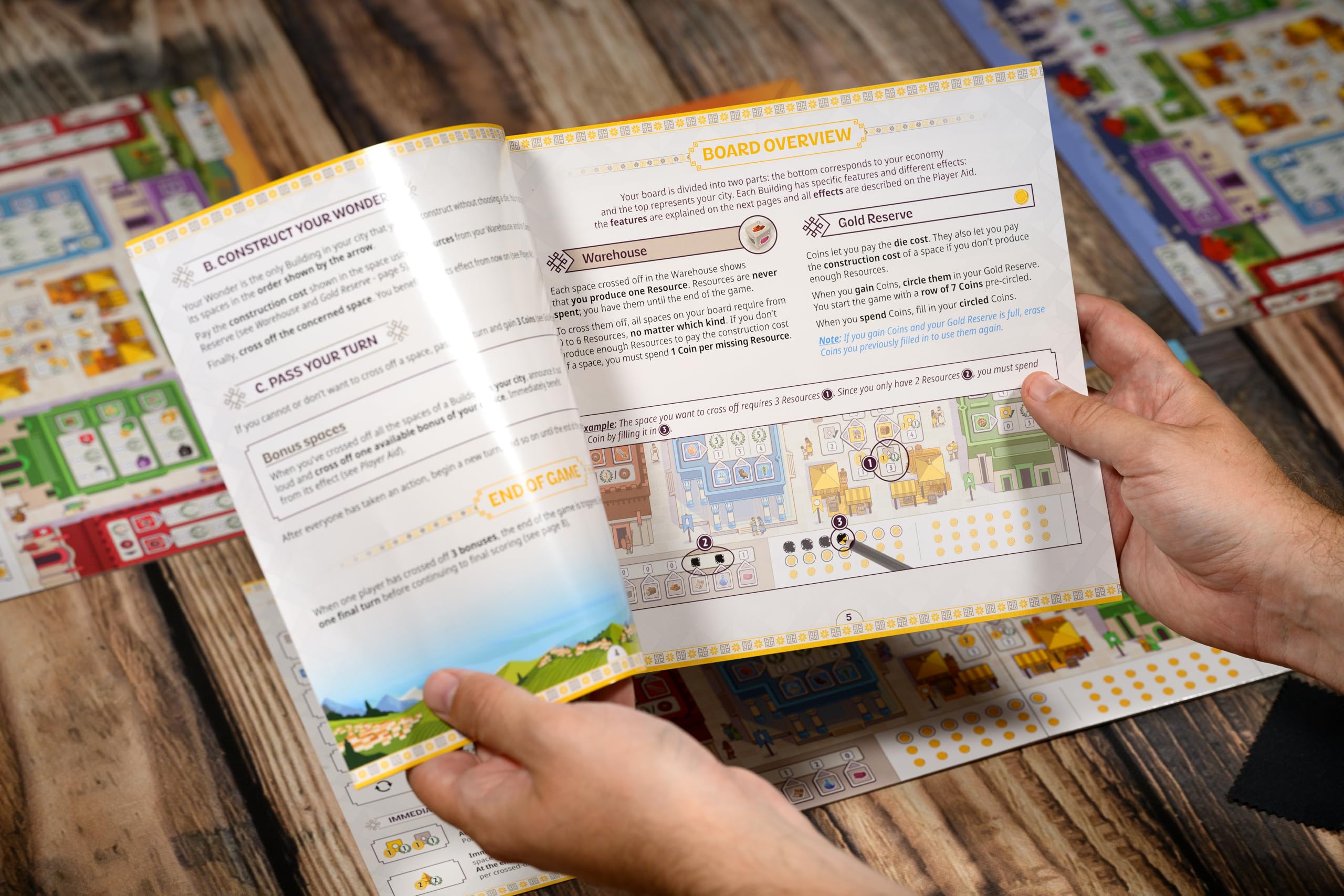 Repos Production Jeu de dés 7 Merveilles – Build Marvels, Advance Science & Trade – Jeu de stratégie de civilisation Antique pour familles, Enfants et Adultes, à partir de 10 Ans, 3 à 7 Joueurs, 30