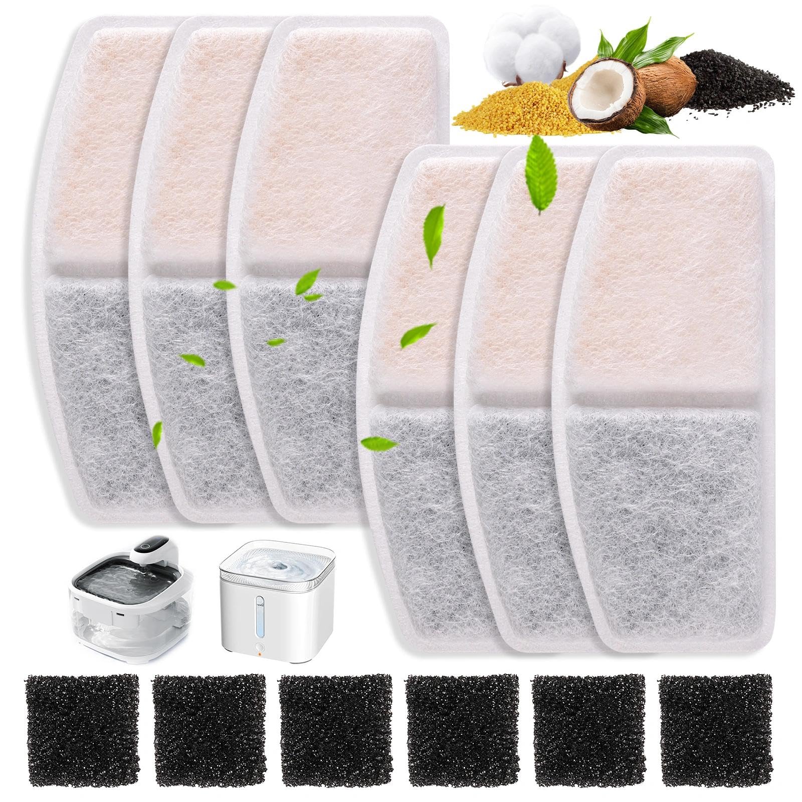 6 Pcs Filtro Fuente para Gatos, Filtros Bebedero Gatos Fuente, 6 Carbón Filtros + 6 Esponjas, Filtros para Fuente de Agua Gatos, Filtros de Repuesto para Mascotas con Resina y Carbón Activo y Algodón