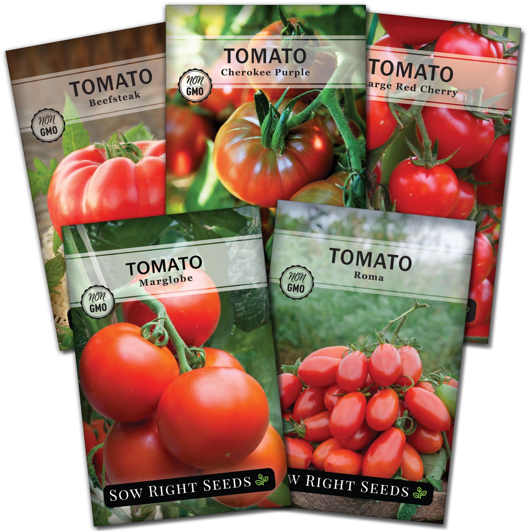 Classic Tomato Seed Collection for Planting - Cherokee Purple, Beefsteak, Large Red Cherry, Marglobe, and Roma Tomatoes - Non-GMO Heirloom Varieties Plant a Home Vegetable Garden