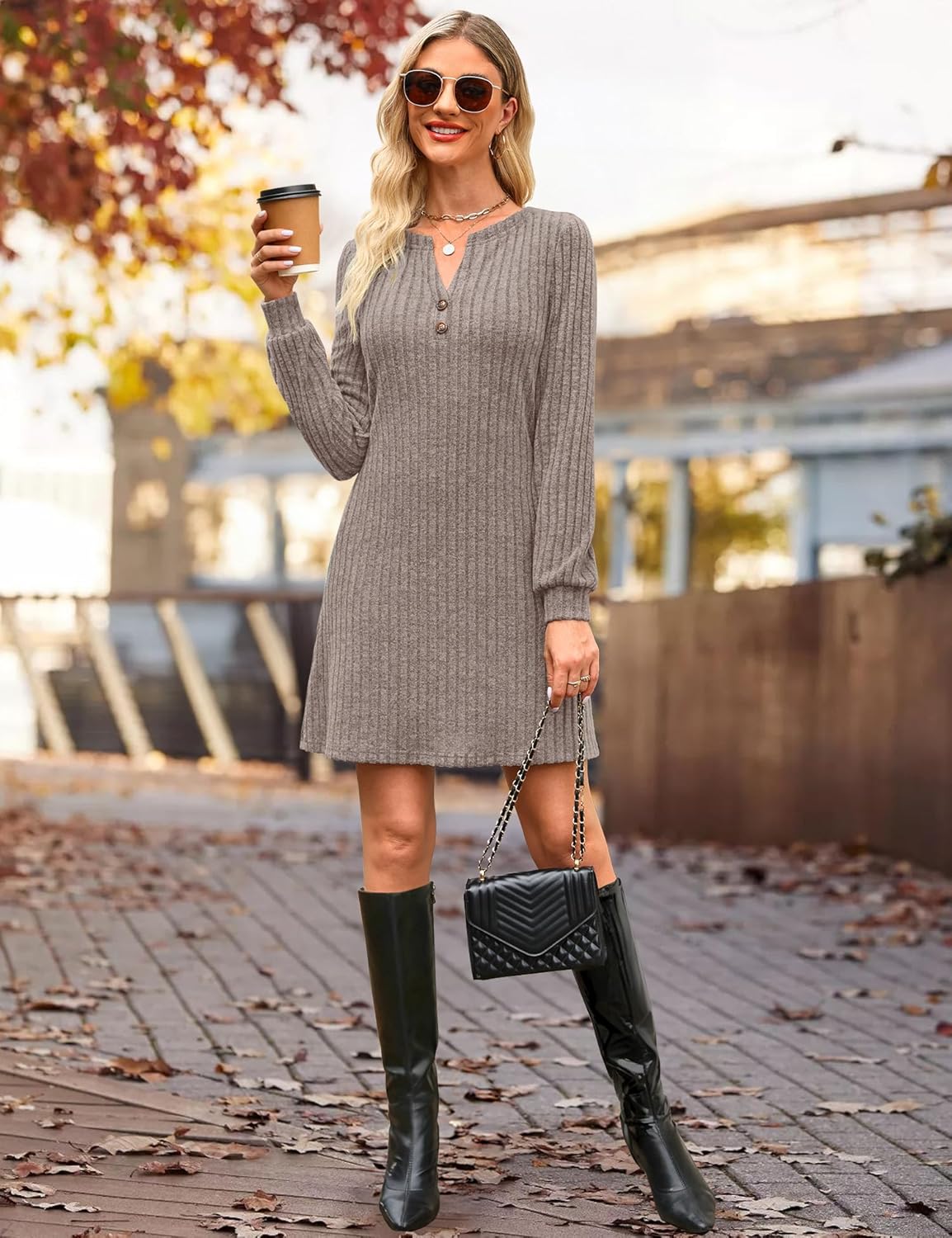 Annebouti Women's 2026 Spring Fully Lined Pocketed Long Sleeve Mini Sweater Dress - Image 2