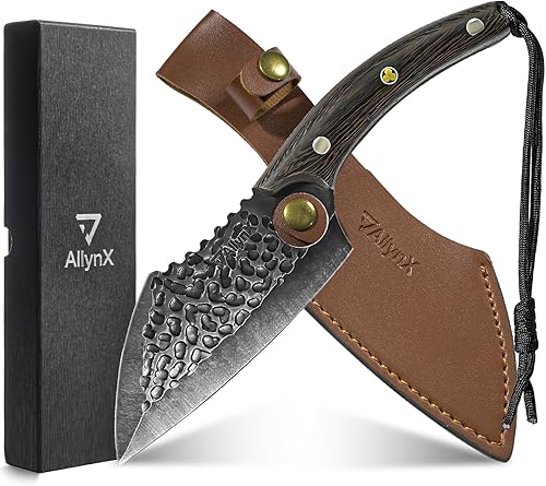 Cuchillo de deshuesado Cuchillo vikingo forjado a mano, cuchillo forjado de cocina japonesa V2 con funda para carnicero de carne, cuchillos de chef