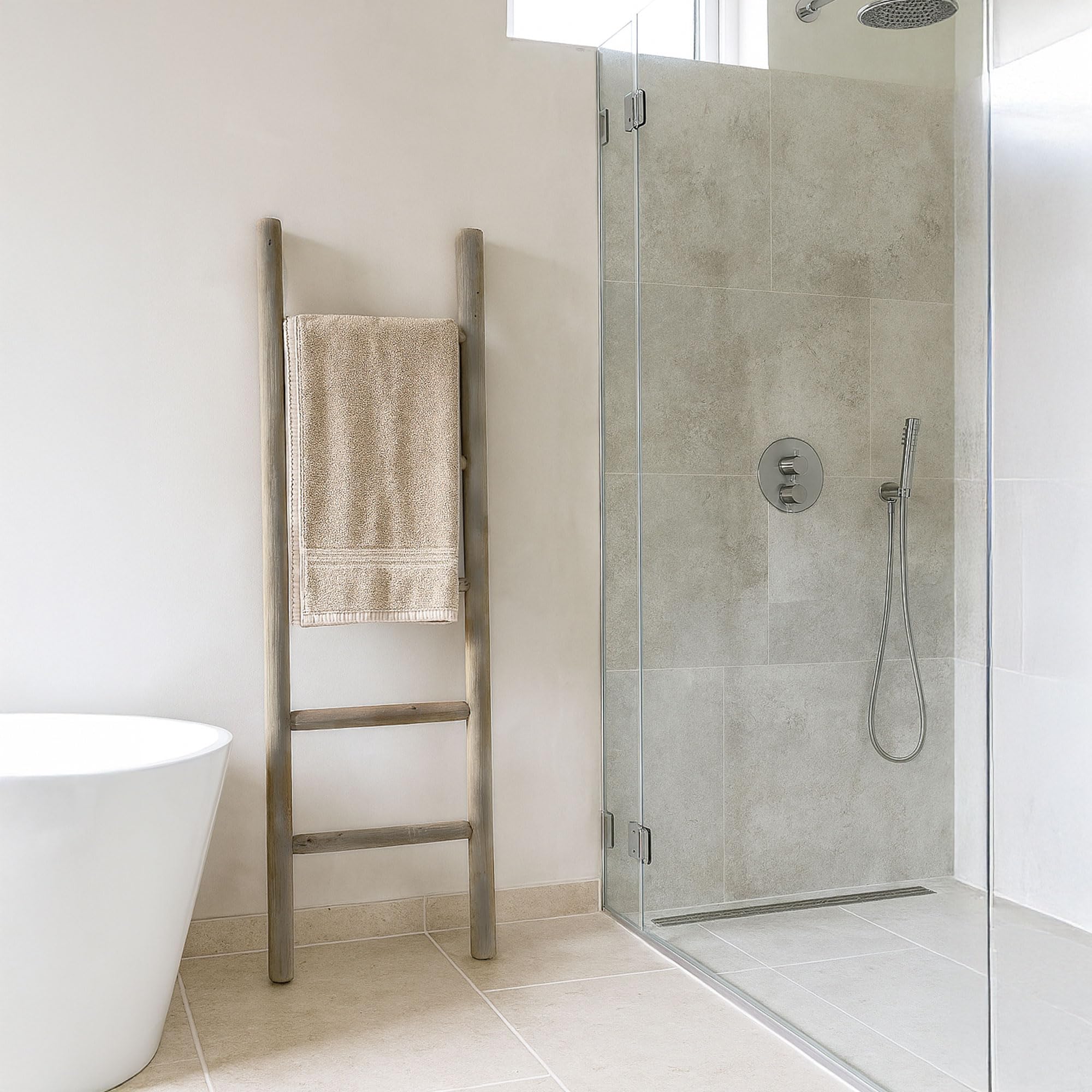 UNUS Scaletta portasciugamani in legno, scala decorativa per bagno, grigio, 150 x 40 cm, 5 pioli