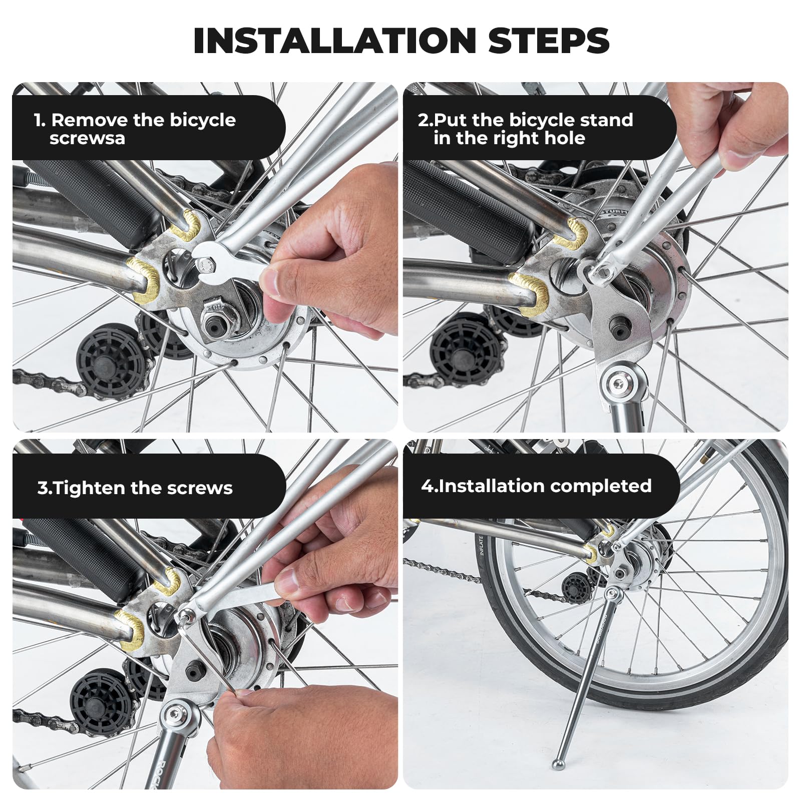 ROCKBROS Pata de Cabra para Bicicleta Brompton, Caballete de Aluminio para Bicicleta Plegable, Soporte Lateral Antideslizante 16 Pulgadas para Bici
