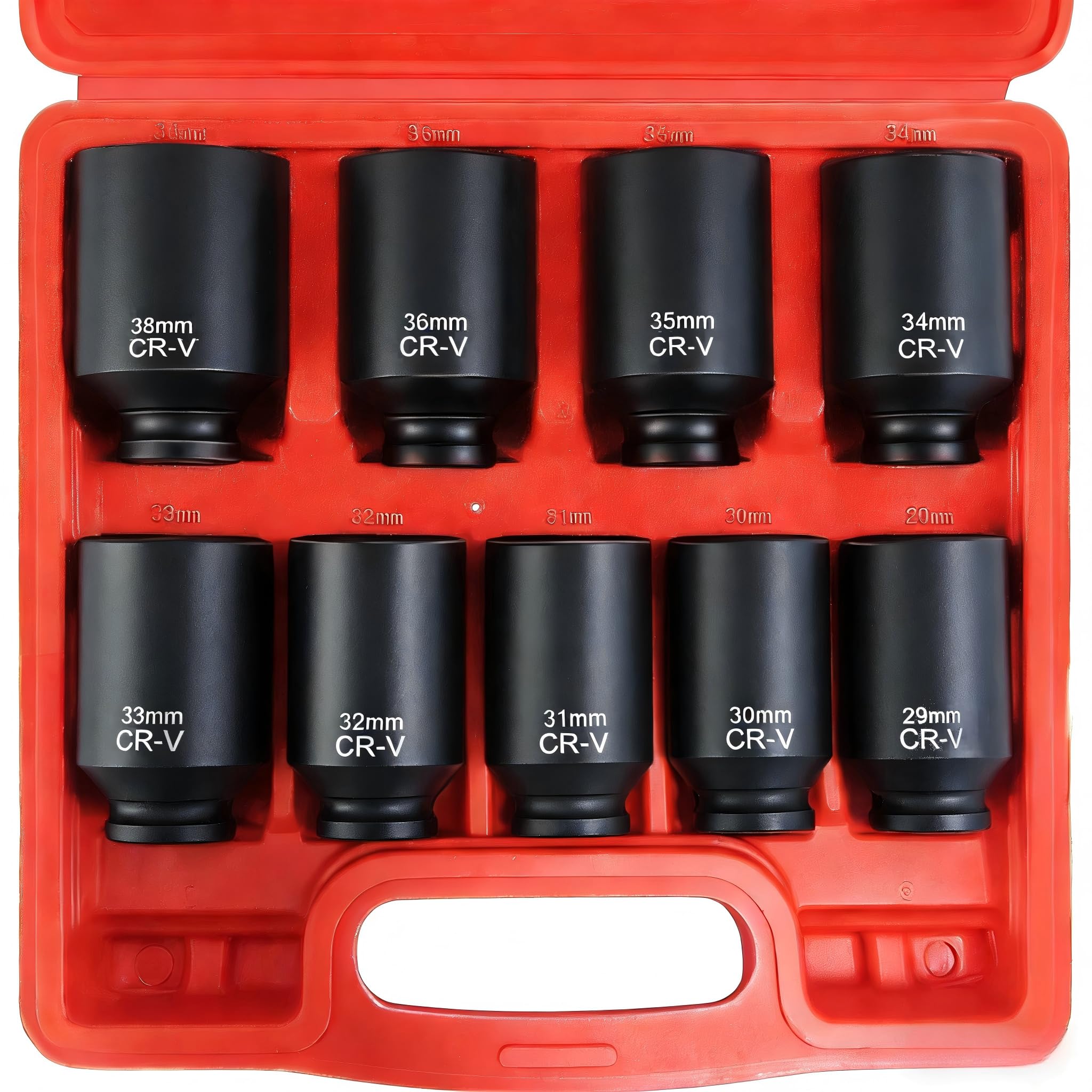 C&T Black ‌Driveshaft Sockets,9 Piece 1/2" Heavy Duty Impact Socket Set (29, 30, 31, 32, 33, 34, 35, 36, 38Mm) – Cr-V Metric Axle Hub Nut Set, 6-Point Hex Impact Sockets For Automotive & Machinery