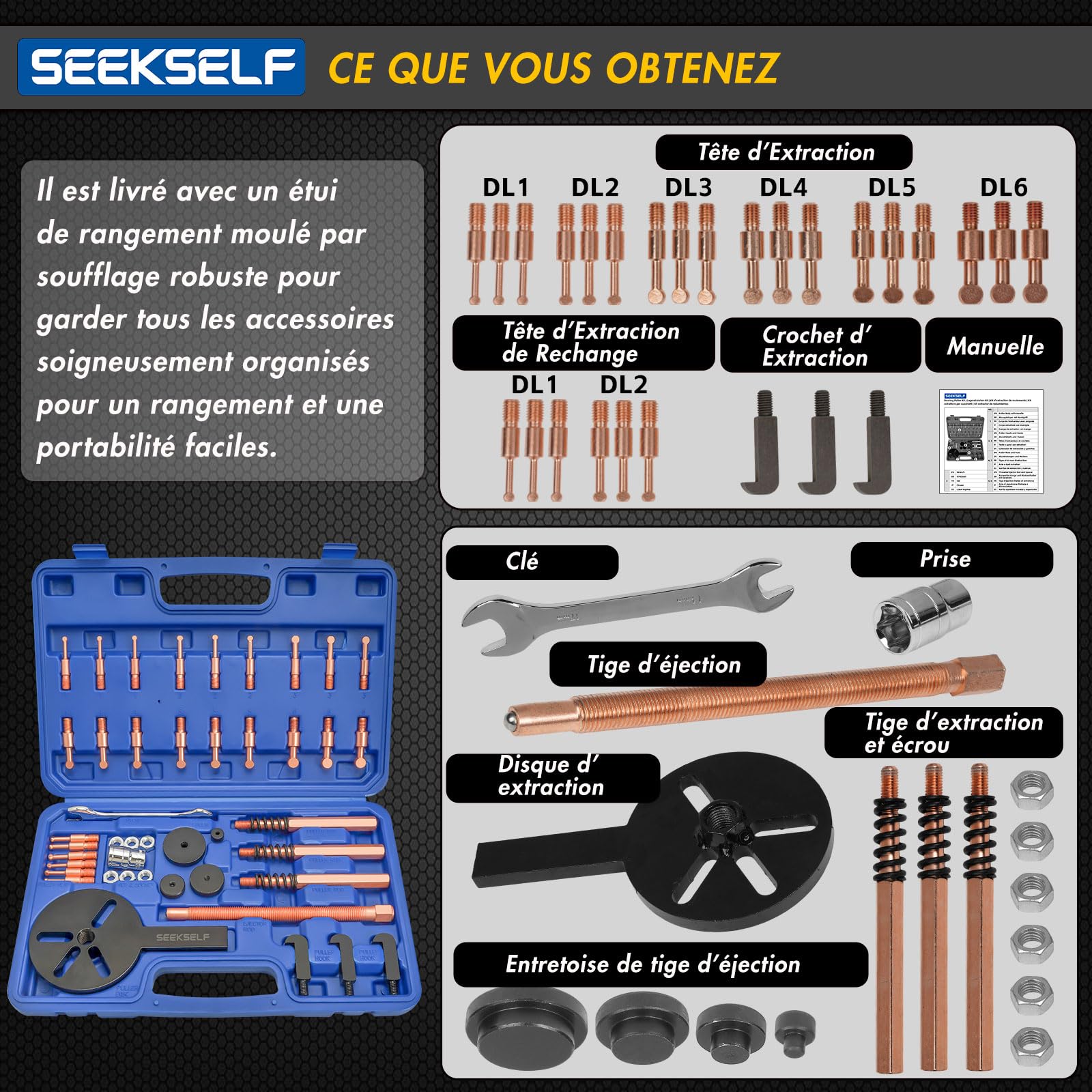 Ensemble d'Extracteur de Roulement 36 en 1, Kit de Séparateur d'Extracteur de Roulement Intérieur, Outil de Démontage de Roulement, Extracteur d'Engrenage, Bleu