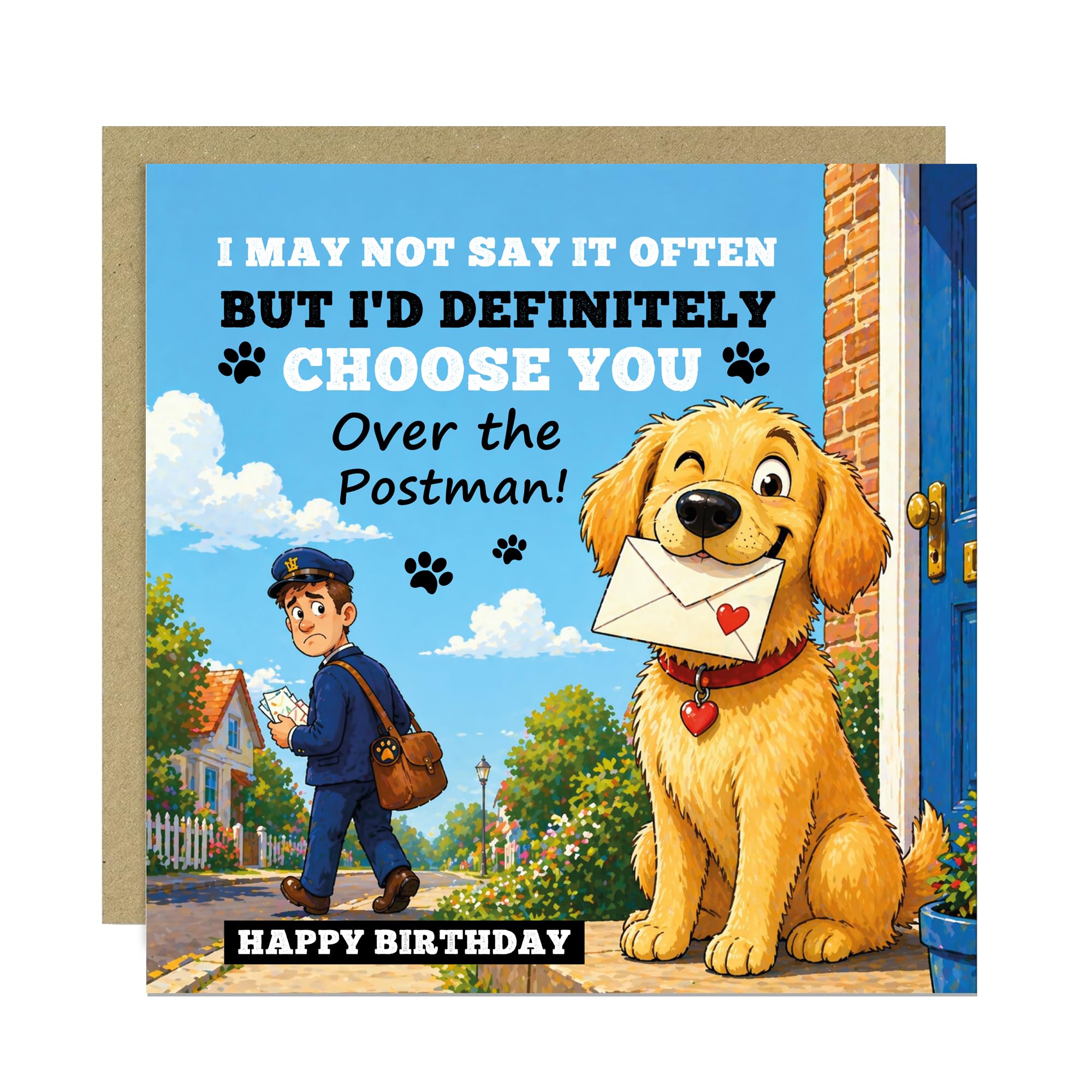 RED OCEAN Funny Birthday Card for Dad from Dog - Choose You Over the Postman Joke, Dog Dad Cards, Hilarious Dog Lover Card for Dad 145x145mm With Kraft Envelope