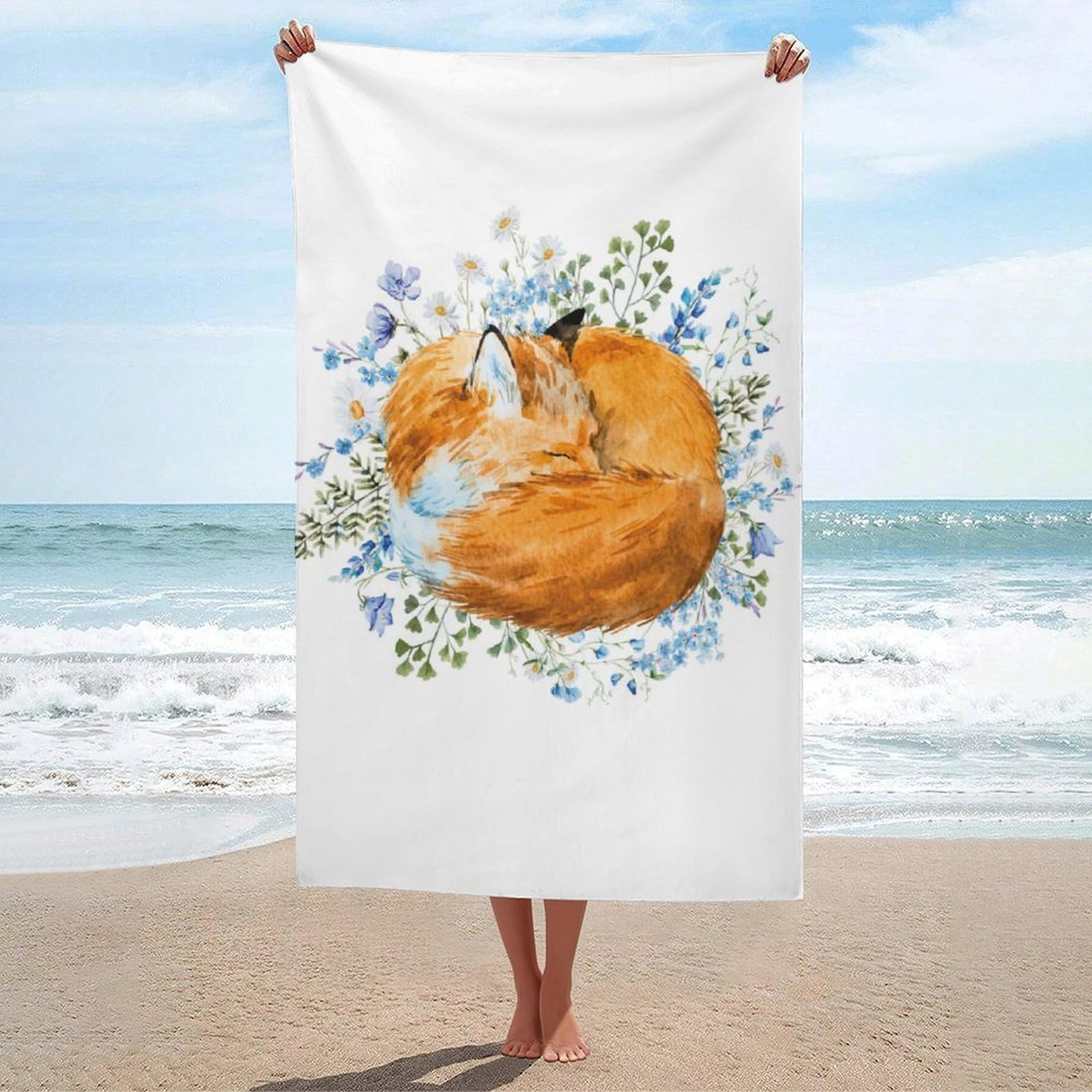LEDFCVSU Beach Towel, Watercolor Foxes Bath Towel, Absorbent Towel for Swimming, Sports, Travel