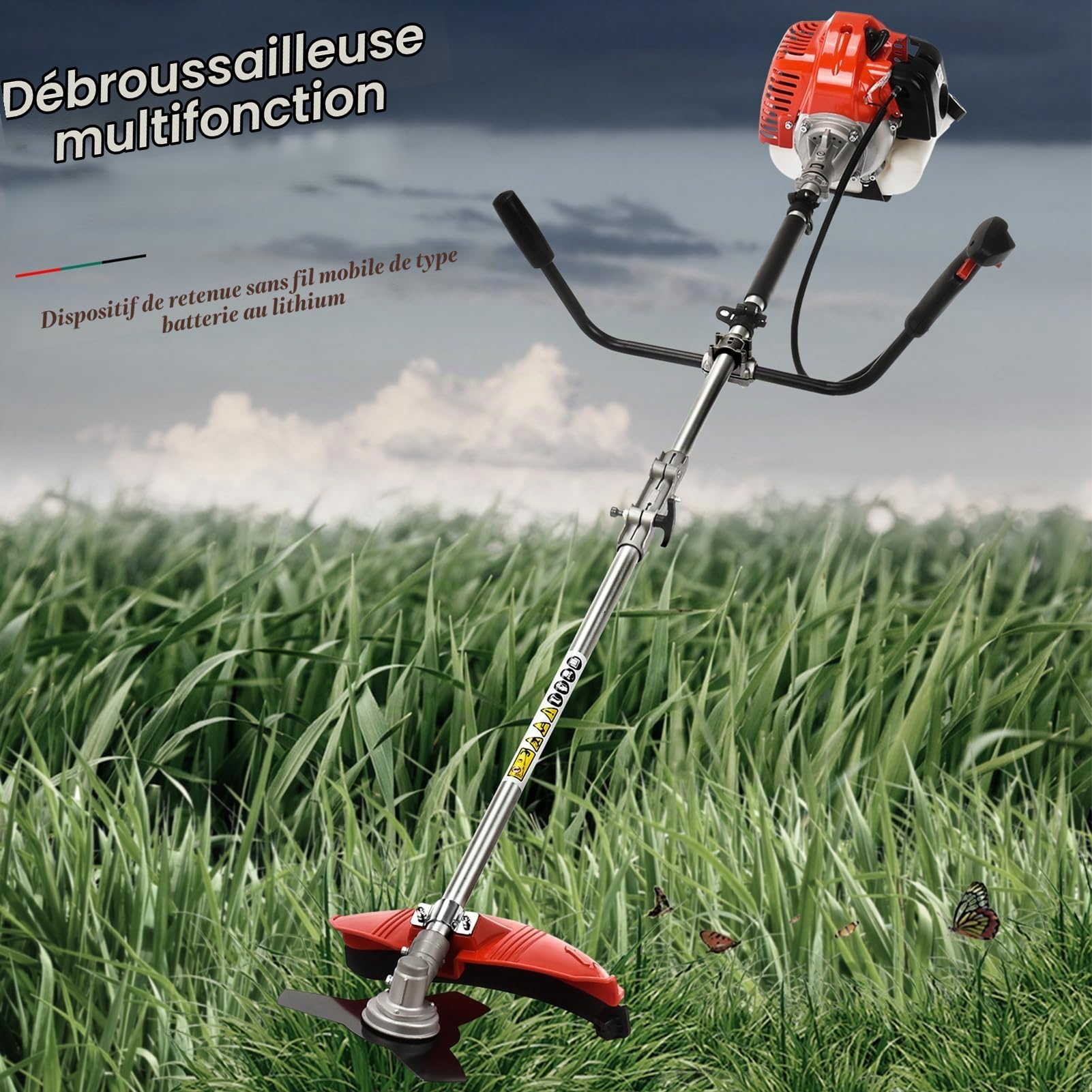 Débroussailleuse Thermique, 52 cm3, 3 CV, 2 en 1 Coupe-Bordure avec- Tête de Coupe Double Fil et Lame 3 Dents, Coupe Bordure sans Fil, Debroussailleuse sans Fil, pour la Coupe de Jardin, Pelouses R