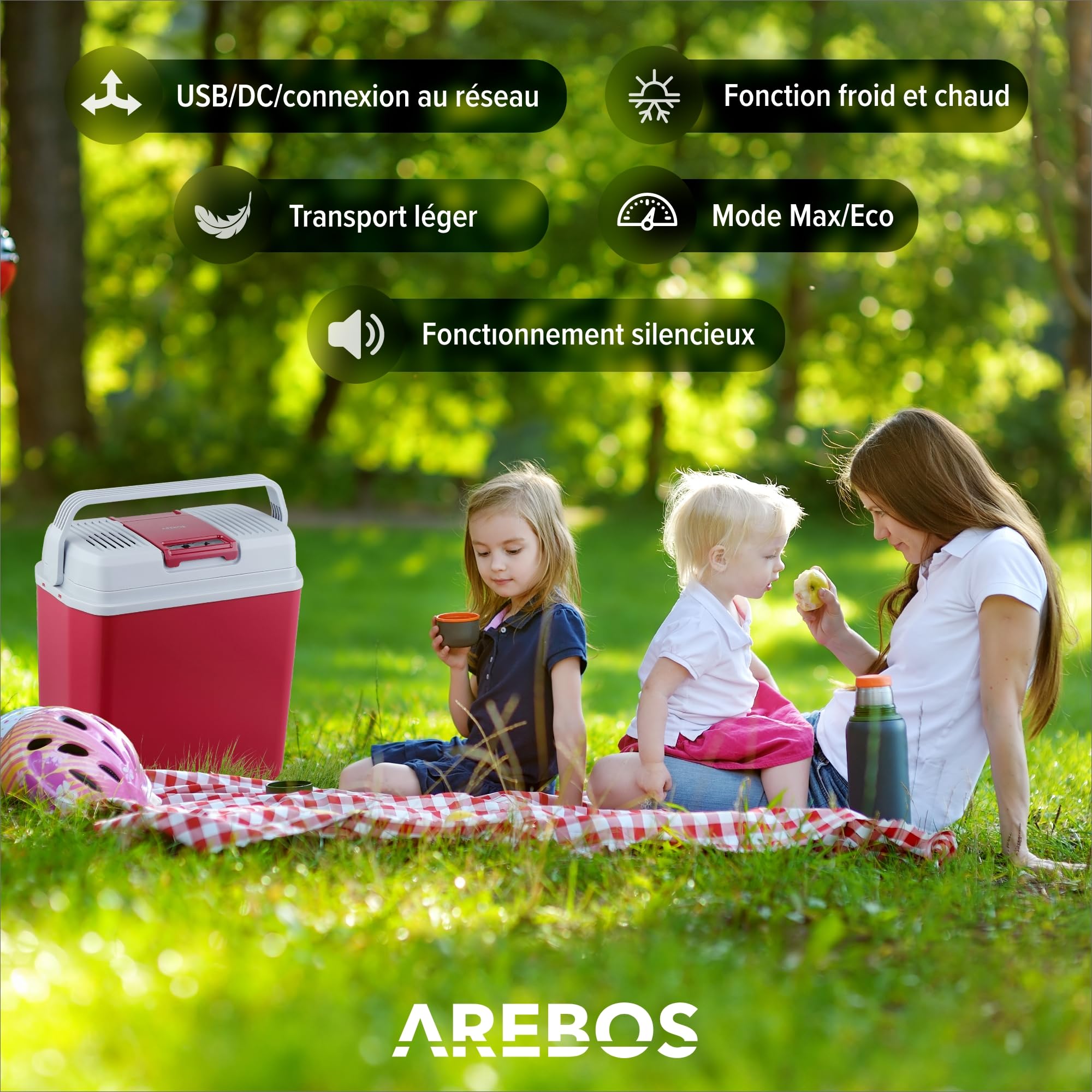 Arebos 20 L Boîte réfrigérante | Boîte chauffante thermoélectrique | Glaciere Allume Cigare | Glaciere électrique | sur Secteur | Mode éco | 12/230 V pour Voiture et Prise de Courant