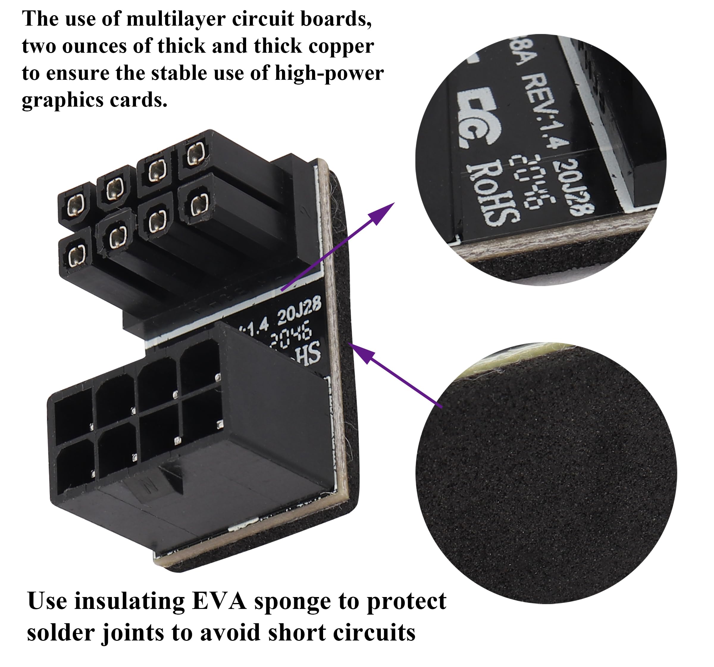 OTOTEC 3 STKS ATX 8 Pin Mannelijk naar Vrouwelijk 180 Graden Hoek Adapter GPU Down Hoek Connector Power Adapter Board voor Desktop Grafische Kaart Zwart