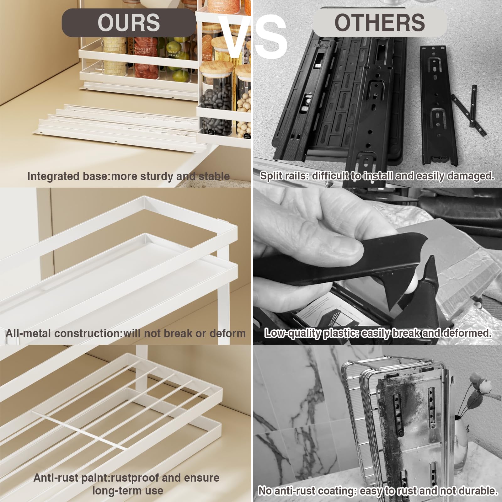 Magheo 2 Piezas Especiero Extraible para Cocina, Metal Organizador Especias No Se Permite La Reunión Organizador de Especias para Alacena Cocina Vertical Spice Rack Sin Taladro(2 Niveles,Blanco)