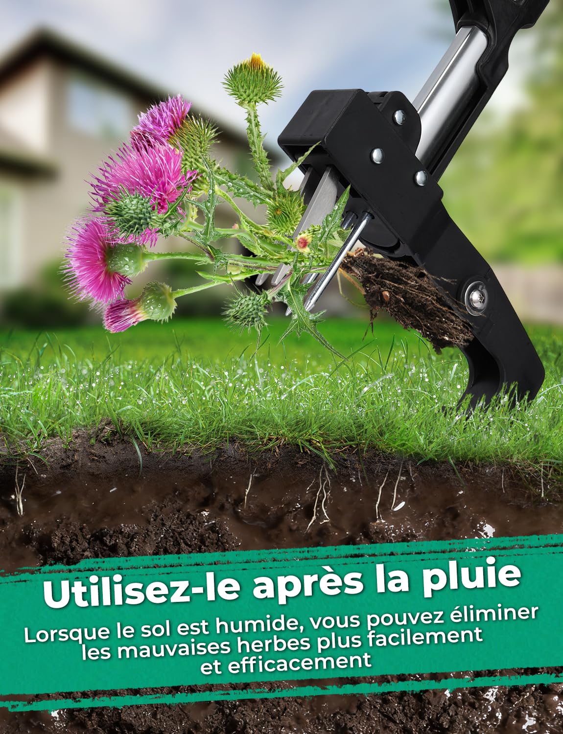 YISSVIC Desherbeur Manuel 108cm en Acier Inoxydable à 4 Griffes avec Pédale Arrache-Racines Télescopique Arrache Pissenlit Poignée Antidérapante Réglable en Forme de D pour Outils Jardinage