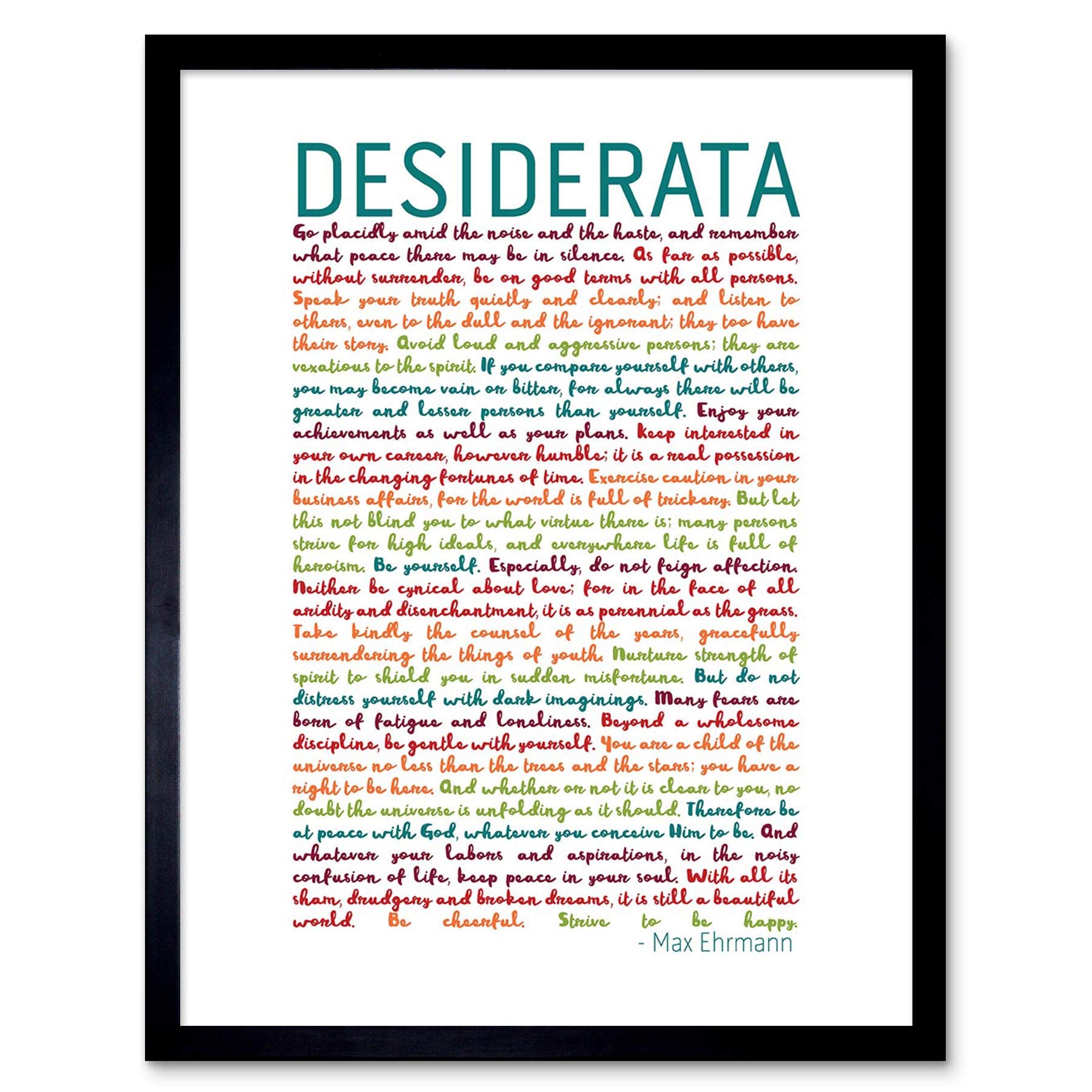 Desiderata Rainbow Words Ehrmann Typography 12X16 Inch Framed Art Print