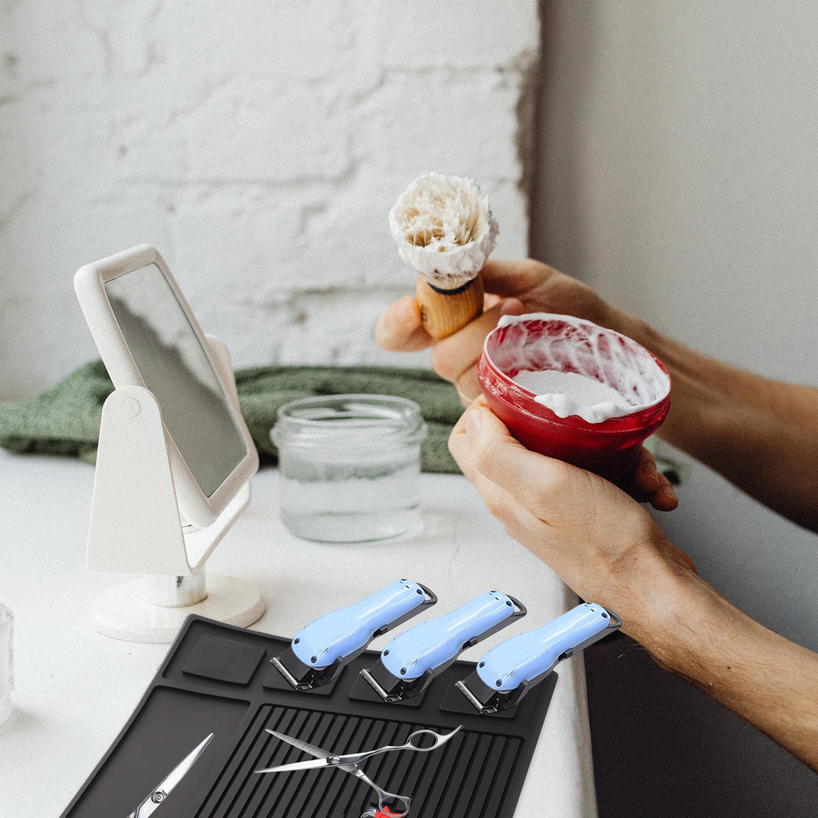 Schwarze Silikon Friseur Schneidematte Rutschfest für Scheren und | Barber Zubehör, Friseurwerkzeugmatte, Aufbewahrung für Salon und Zuhause
