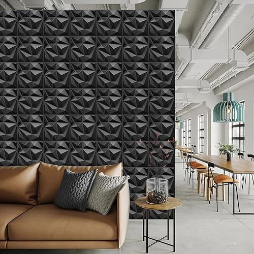 Miniatura 2 de Paquete de 33 paneles decorativos 3D de pared para decoración de pared interior, 12 x 12 pulgadas, diseño de diamante negro para sala de estar,