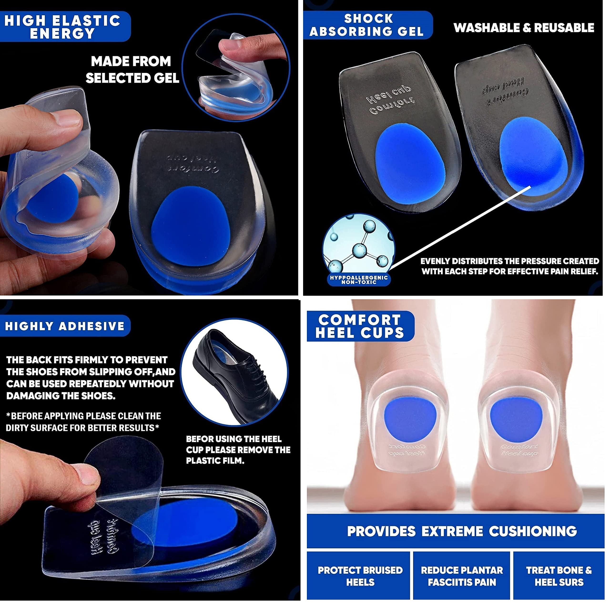 FEXMY Combo Self-Adhesive Heel Grips & Cushion Inserts for Loose Shoes – Heel Pads, Shoe Bite Protector & Height Increase Insoles – Shoe Sole & Insoles for Men, Silicone Insoles for Women