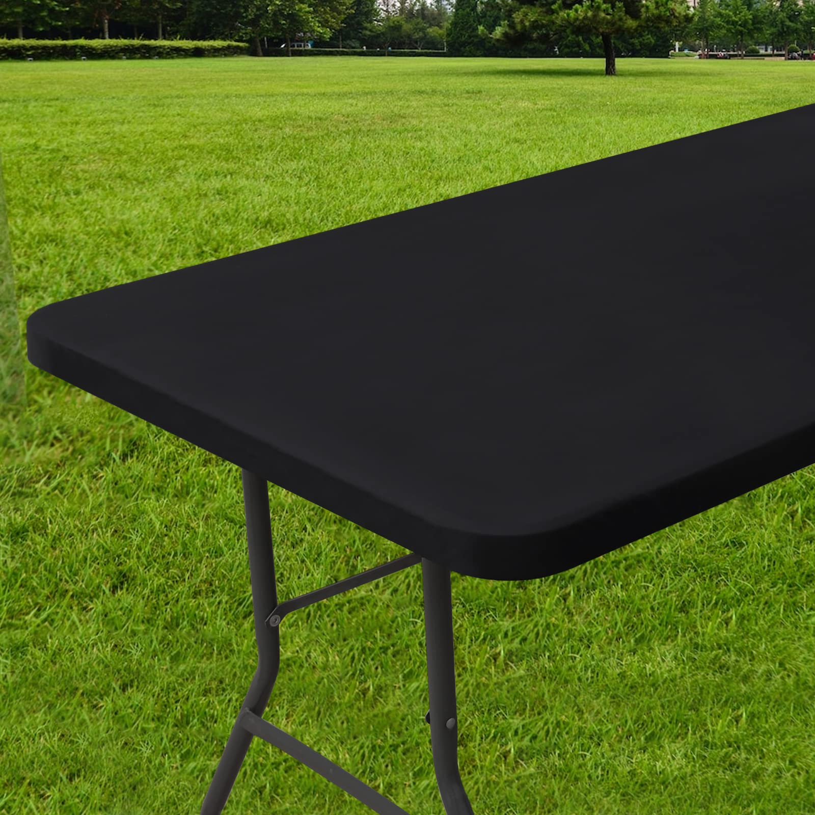 homing Rectangle Table Cloth Cover, Waterproof Polyester Elastic Fitted Tablecloth, Fits for 6 Foot Folding Tables, Washable Table Protector for Picnic, Camping, Outdoor (Black, 30"x72")