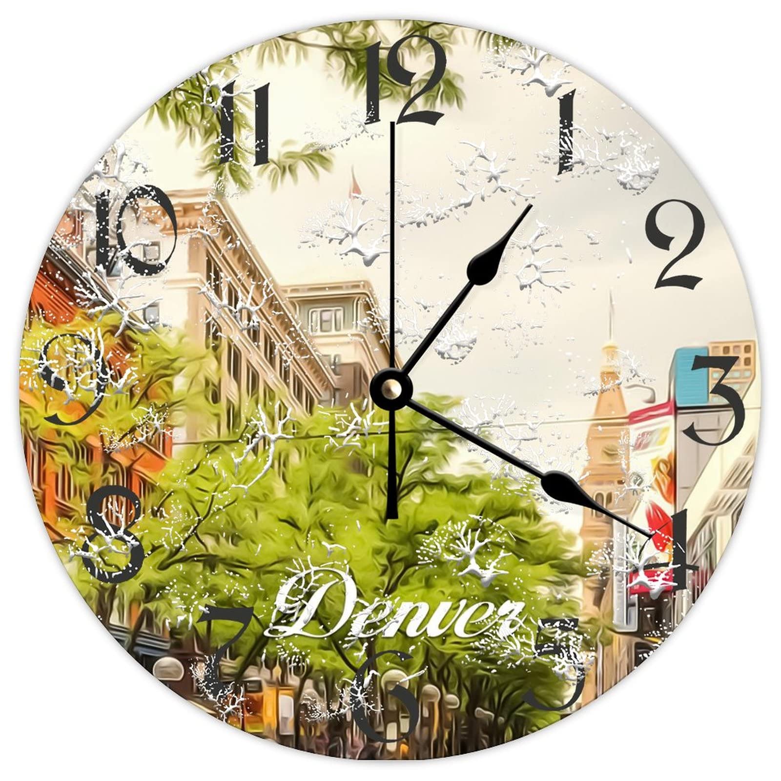 Horloge murale ronde en bois Denver City silencieuse sans tic-tac