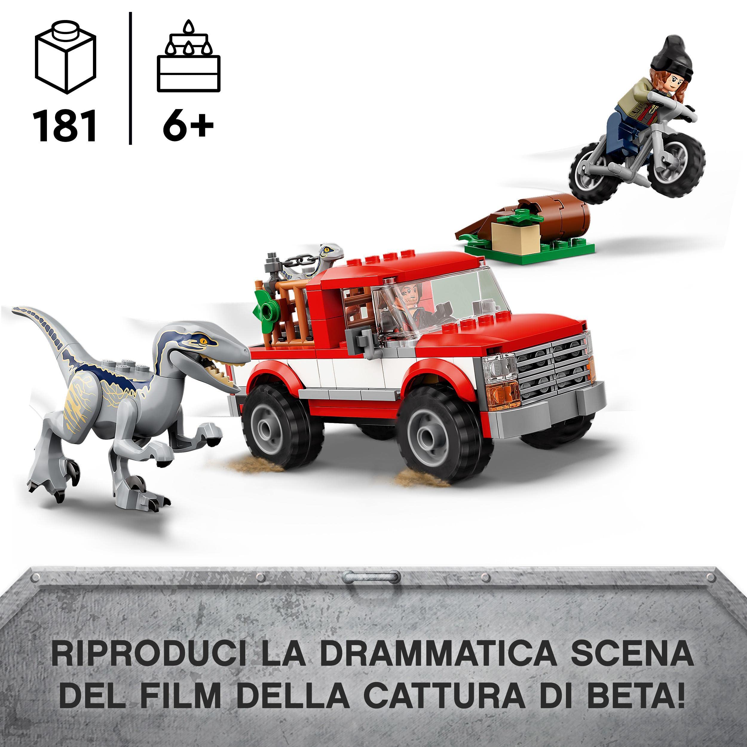LEGO Jurassic World La Cattura dei Velociraptor Blue e Beta, Dinosauri Giocattolo, Camion e Moto, Idea Regalo, Giochi per Bambini e Bambine, Dino 76946