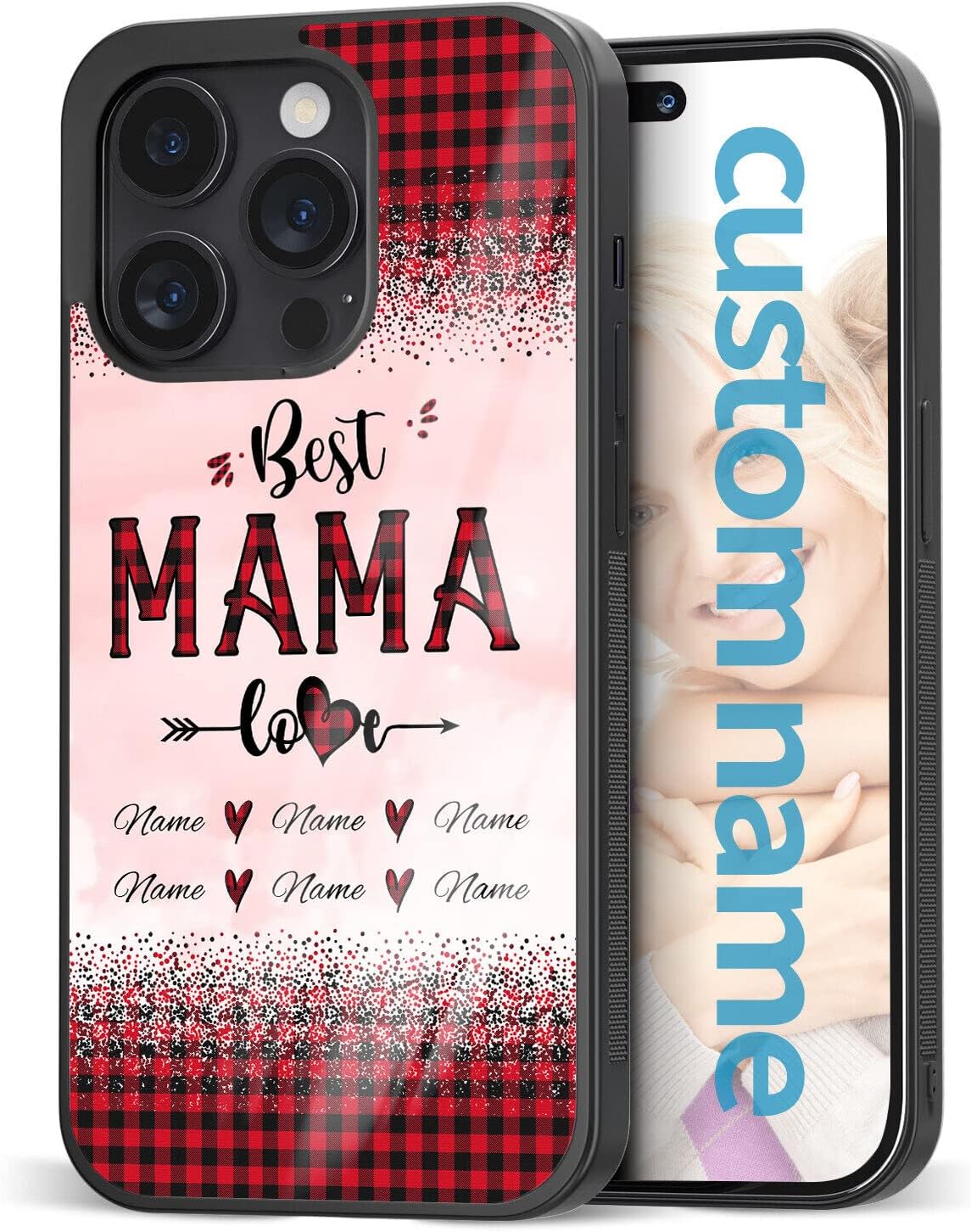 Mom Red Paild Phone Cases with Best Mama Quotes and Child's Names Protective Cover for Samsung Galaxy S10 S20 S21 S22 S23 S24 S25 Ultra Plus FE Edge | for iPhone 11 12 13 14 15 16 17 Pro Max