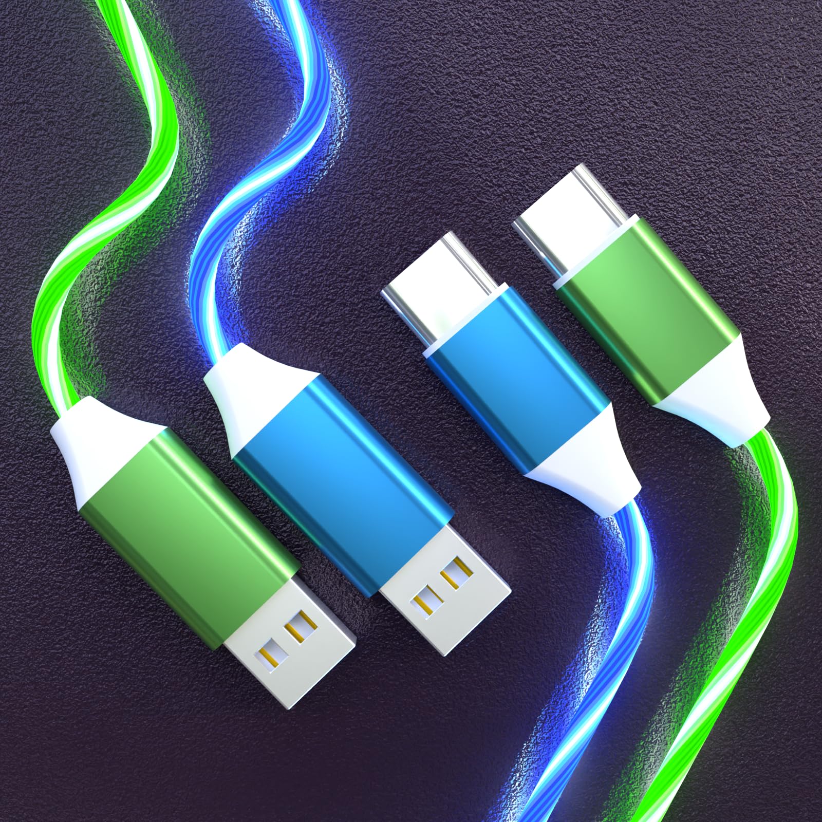 Led USB C Charging Cable 2 Packs 6.6FT Light Up Type C Charging Cord Fast USB C Charger Compatible with Samsung Galaxy S21 S20 S10 S9 S8 Note 20,LG