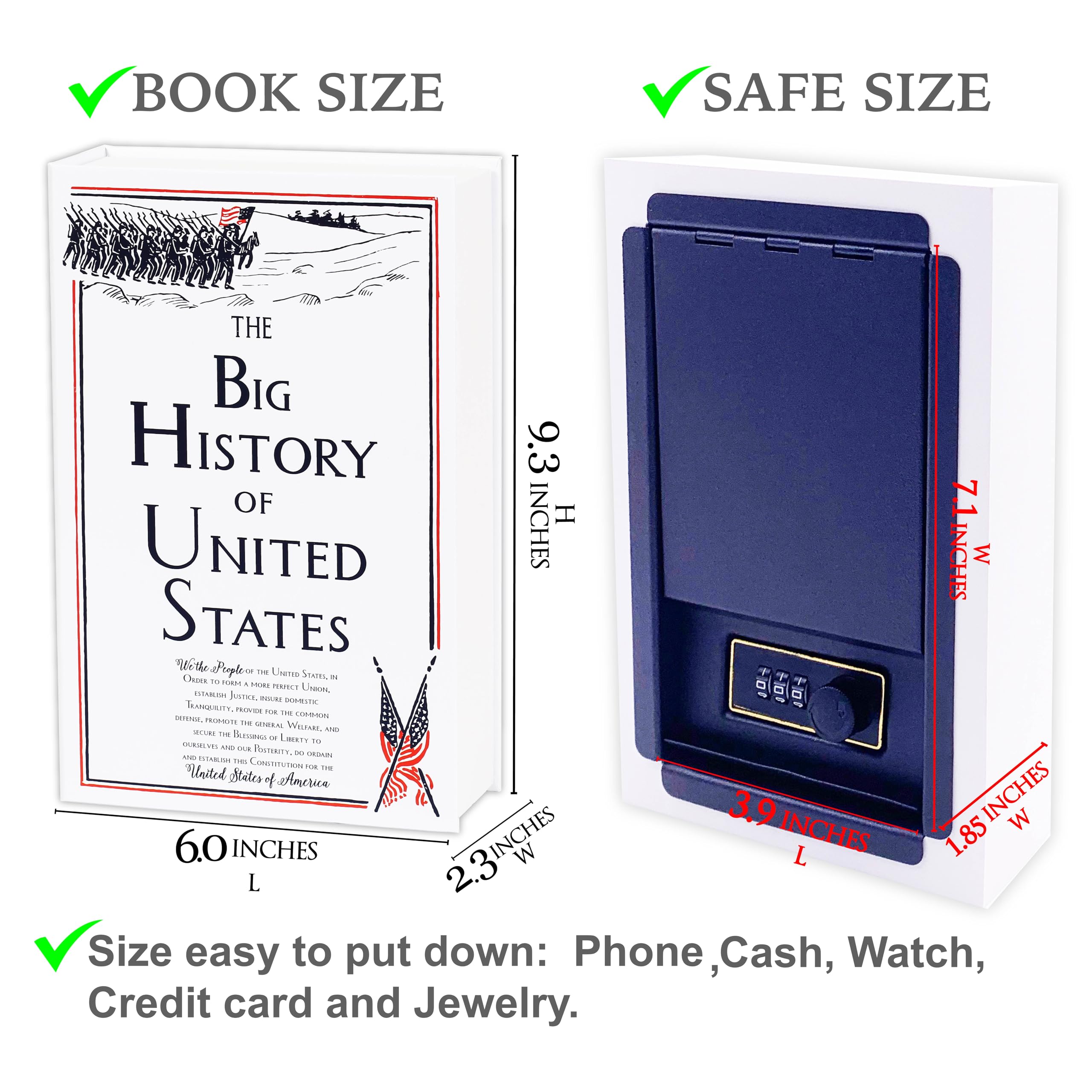 Grande storia Diversion Book Cassaforte con pagine reali,Combinazione Lock Box,Segreto nascosto sicuro con serratura a chiave,Cassetta di sicurezza portatile in metallo