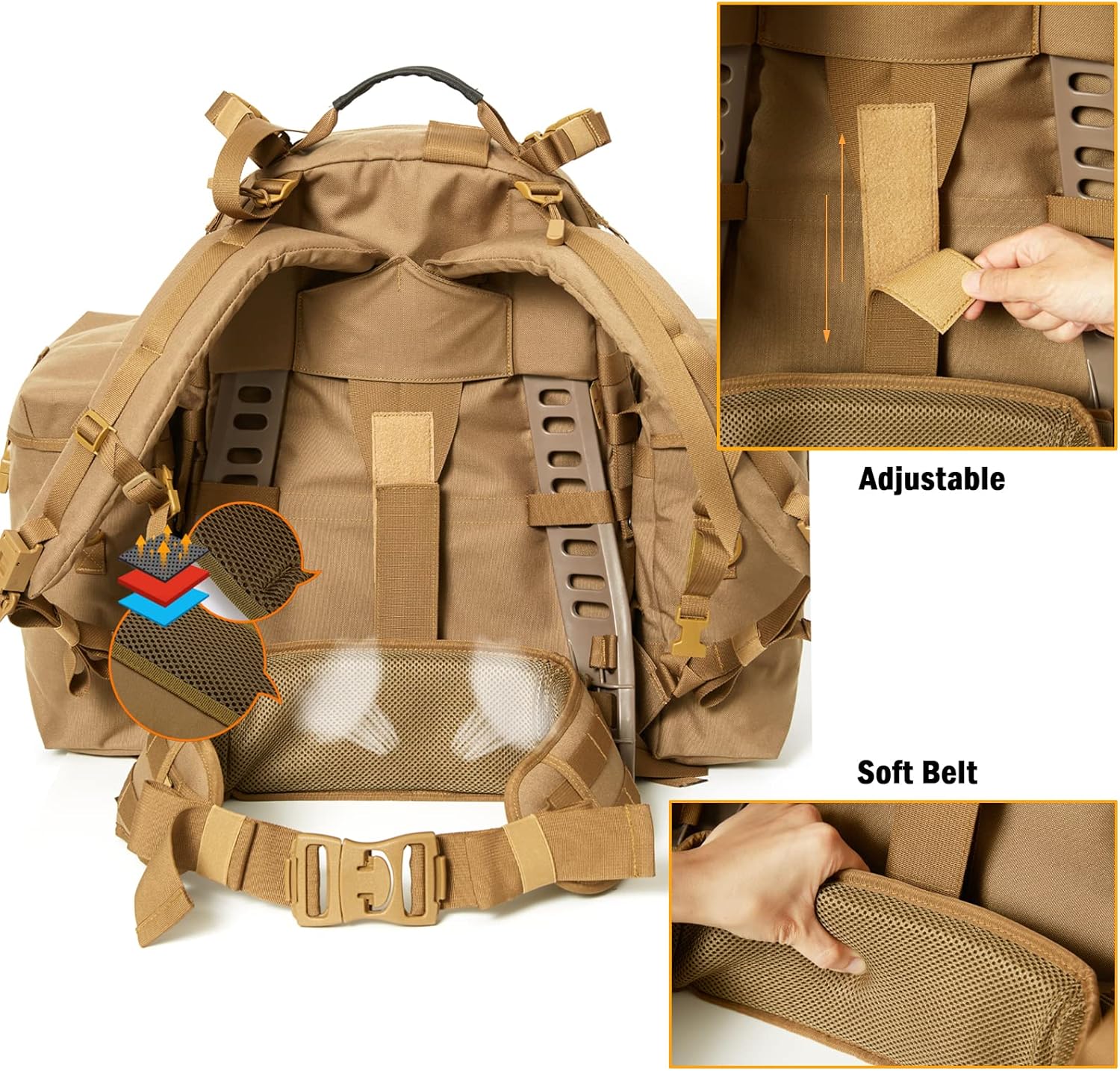 Akmax MOLLE II Medium Rucksack Military Tactical Backpack with Detachable Side Pouches & Upgraded Frame for Enhanced Comfort - Image 6