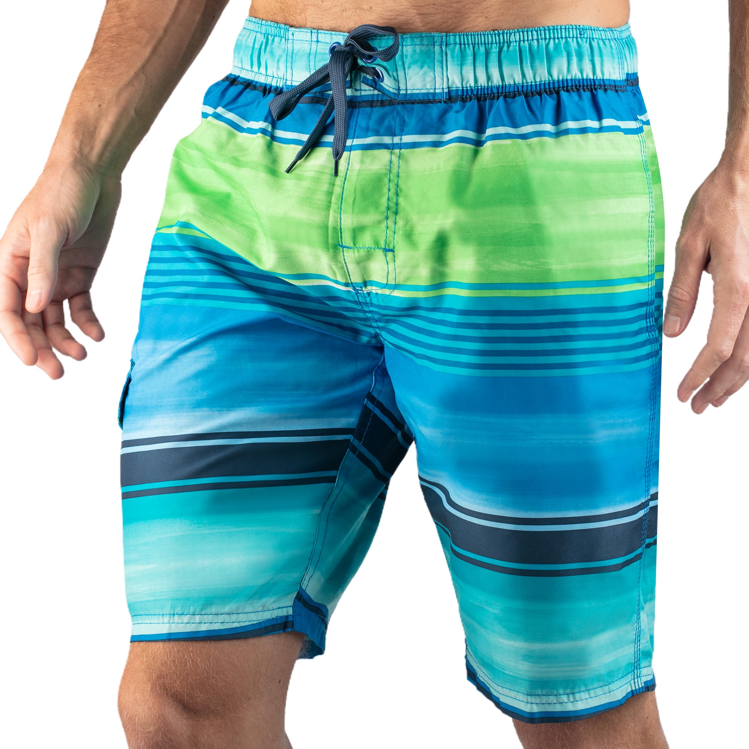 Men's Flex Swim Trunks (Regular & Extended Sizes), Avalon Royal/Green, Large-image-5