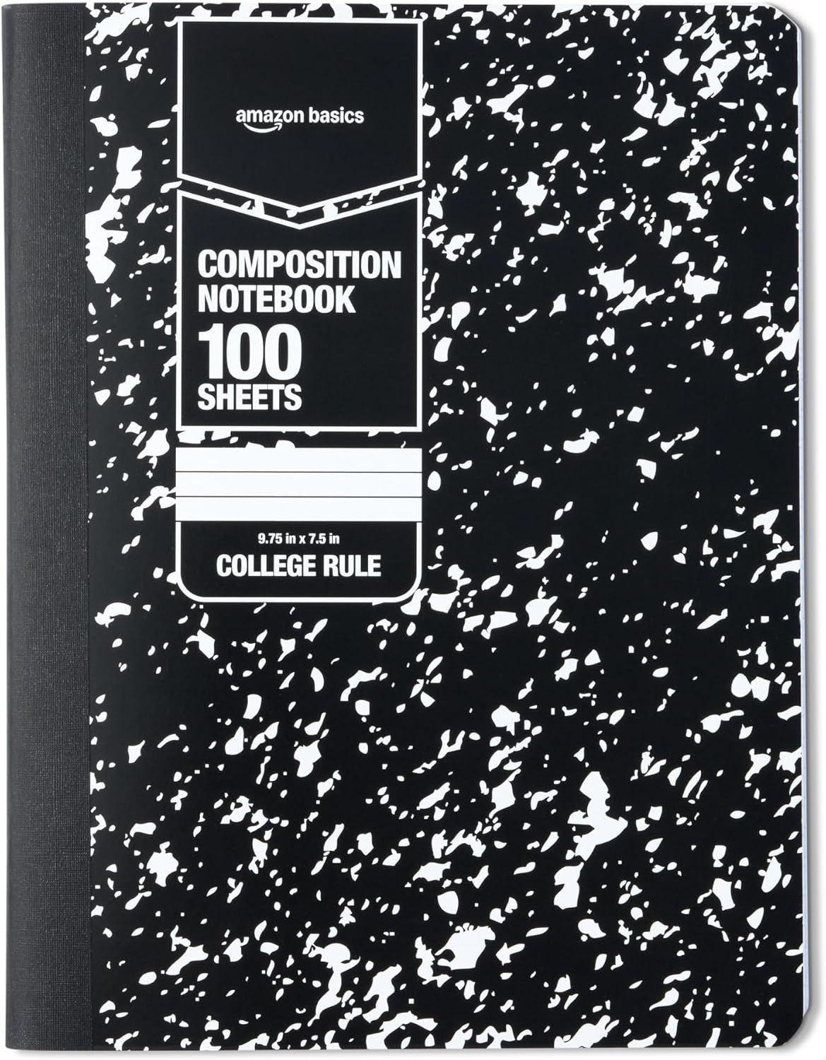 Amazon Basics Composition Notebook, College Ruled, 100 Sheets, 9.75" x 7.5", Marble Black, 12-Pack