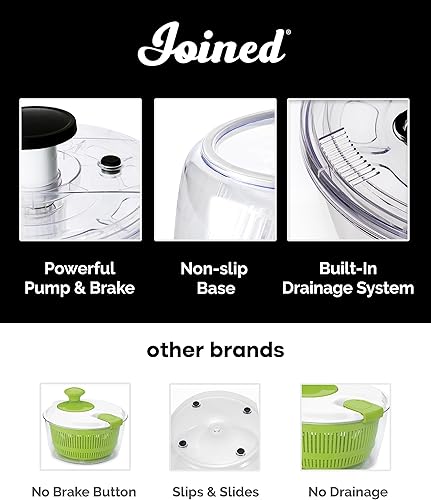 Miniatura 2 de Joined Molinillo de ensalada de bomba grande con tapa de almacenamiento, drenaje, tazón y colador, giratorio de lechuga multiusos rápido y fácil,